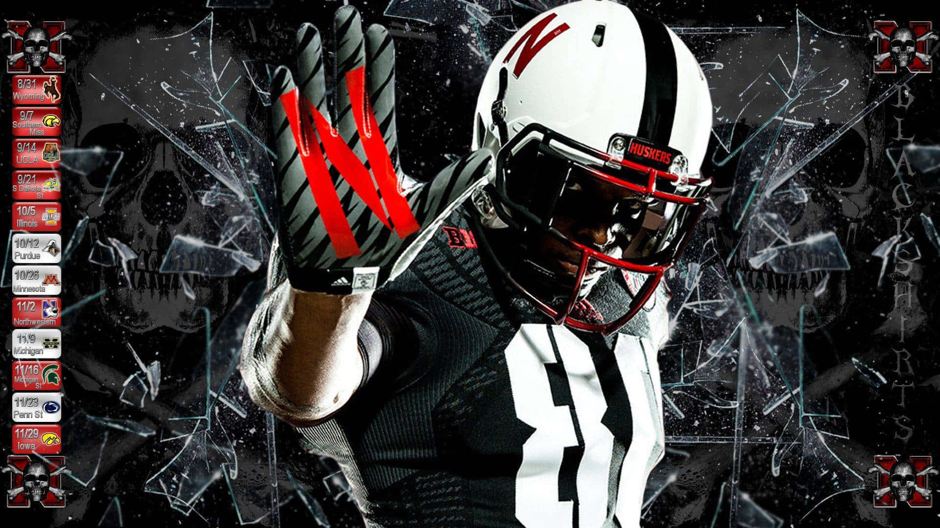 Nebraska Huskers, black and white uniform, red accents, Full HD Desktop Wallpaper