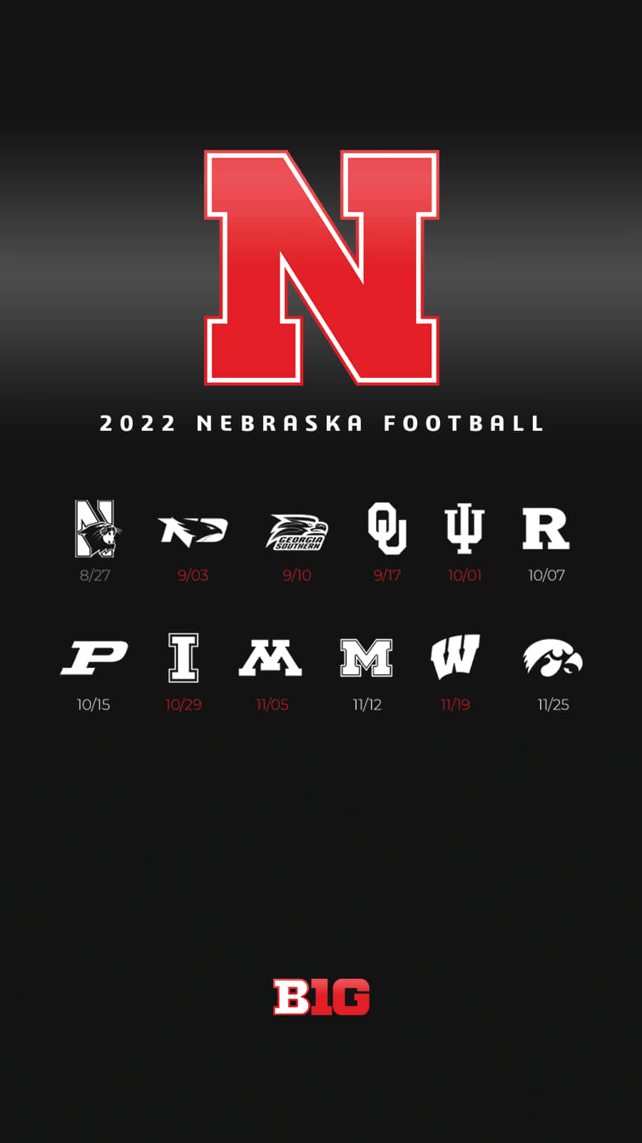 Nebraska Huskers, red football logo, black background, HD Phone Wallpaper