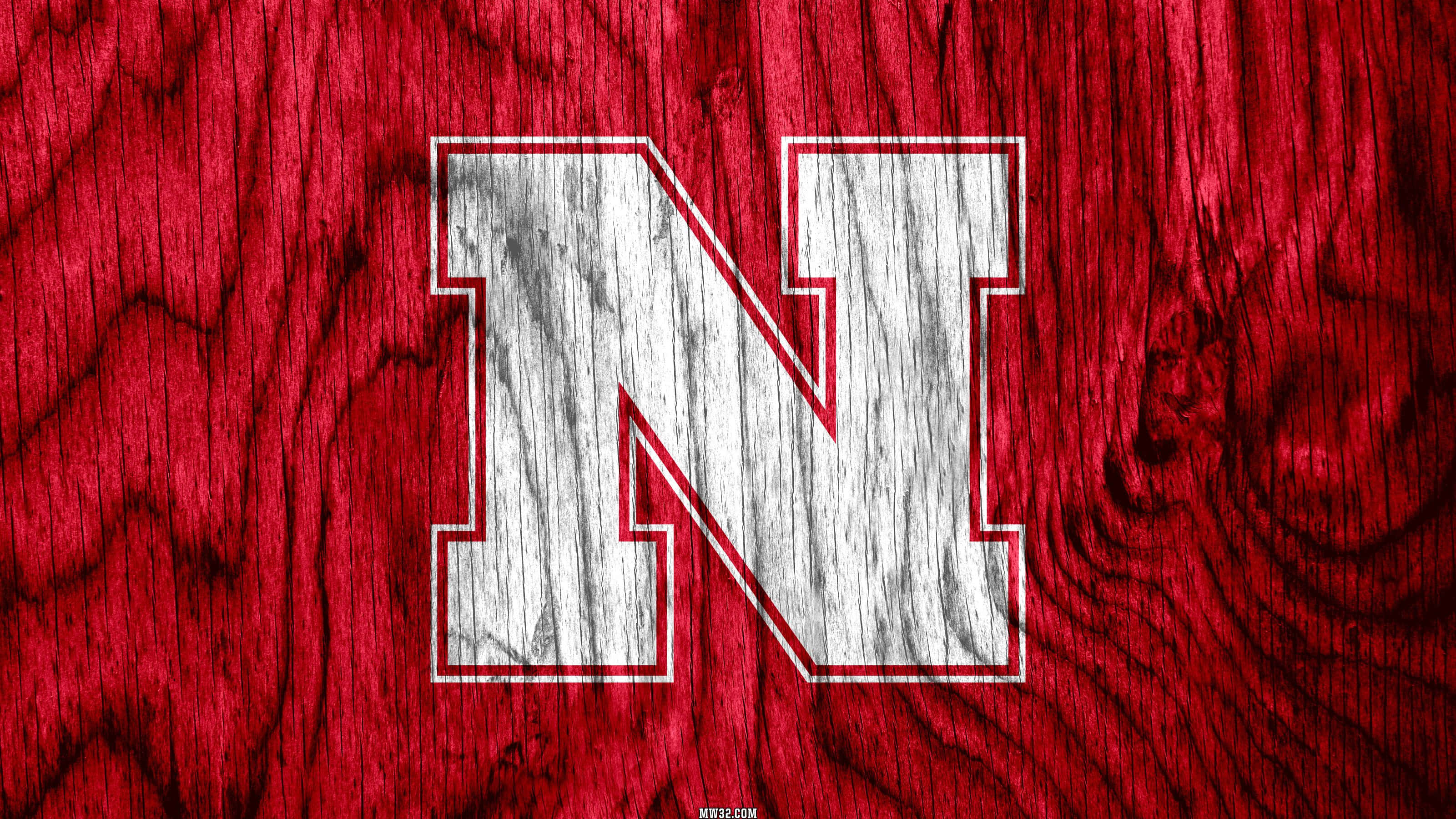 Nebraska Huskers, white letter N, red outline, 2K Desktop Wallpaper