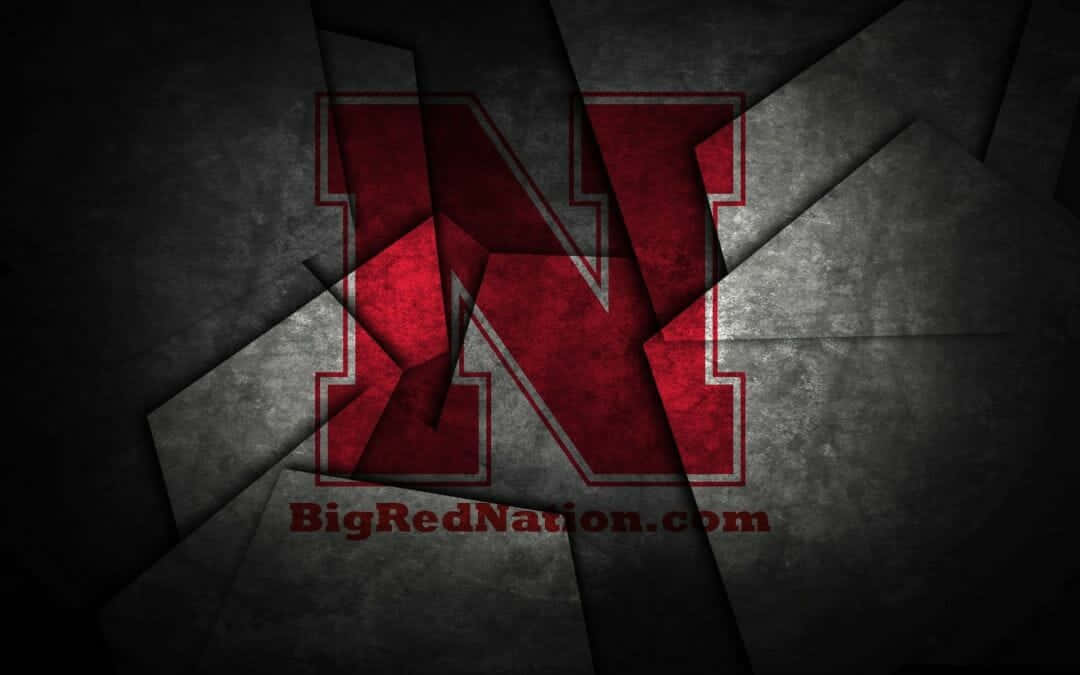Nebraska Huskers, red 'N' logo, distressed texture, SD Desktop Wallpaper