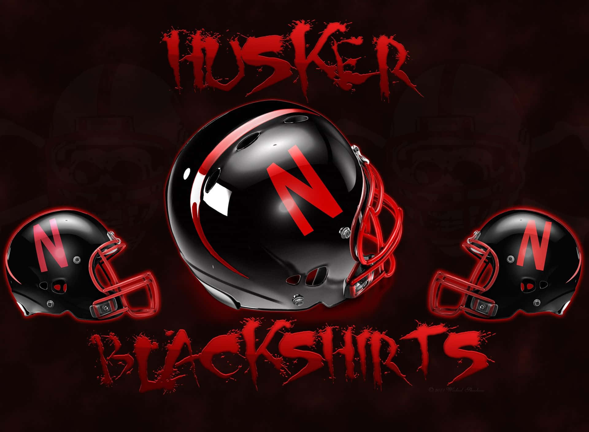 Nebraska Huskers, glossy black football helmets, red 'N' logos, Full HD Desktop Wallpaper