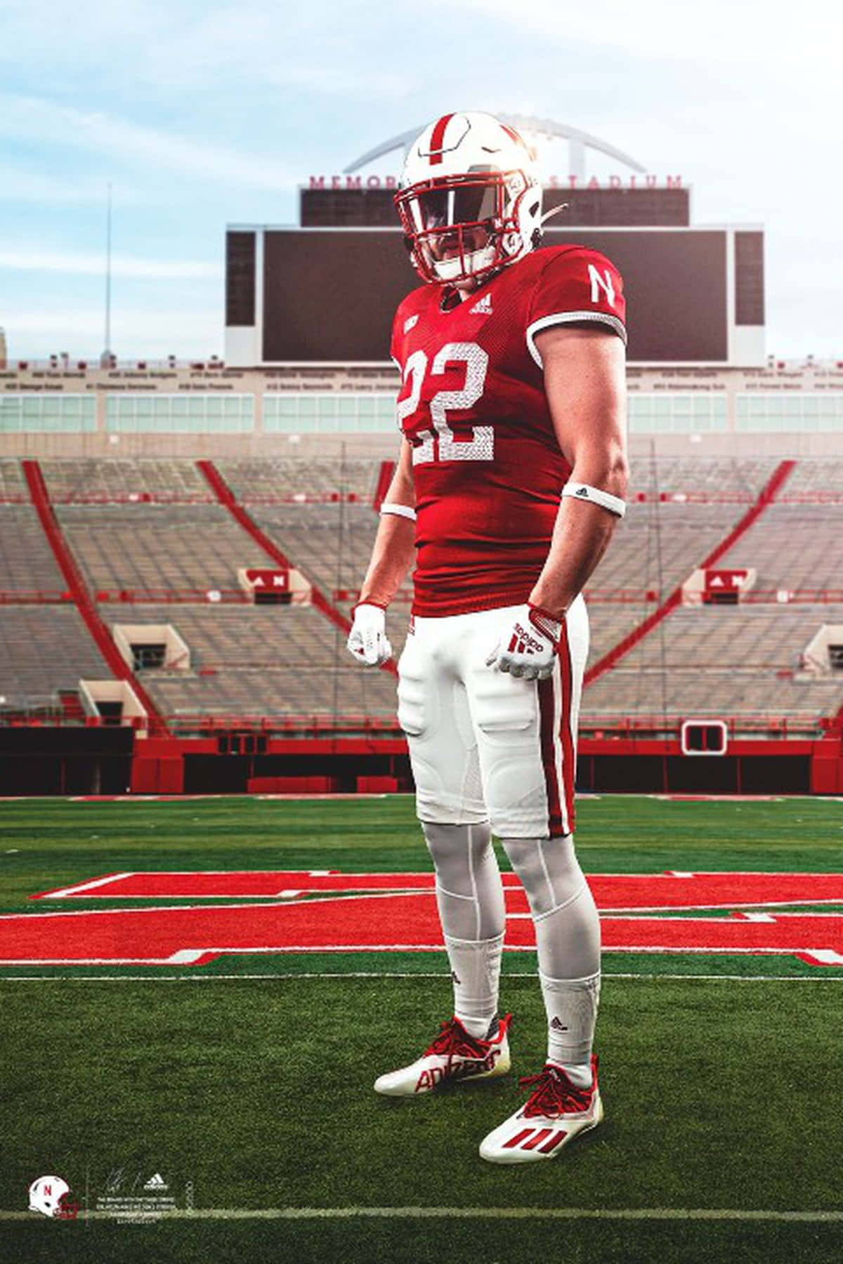 Nebraska Huskers, red and white uniform, vibrant green field, HD Phone Wallpaper