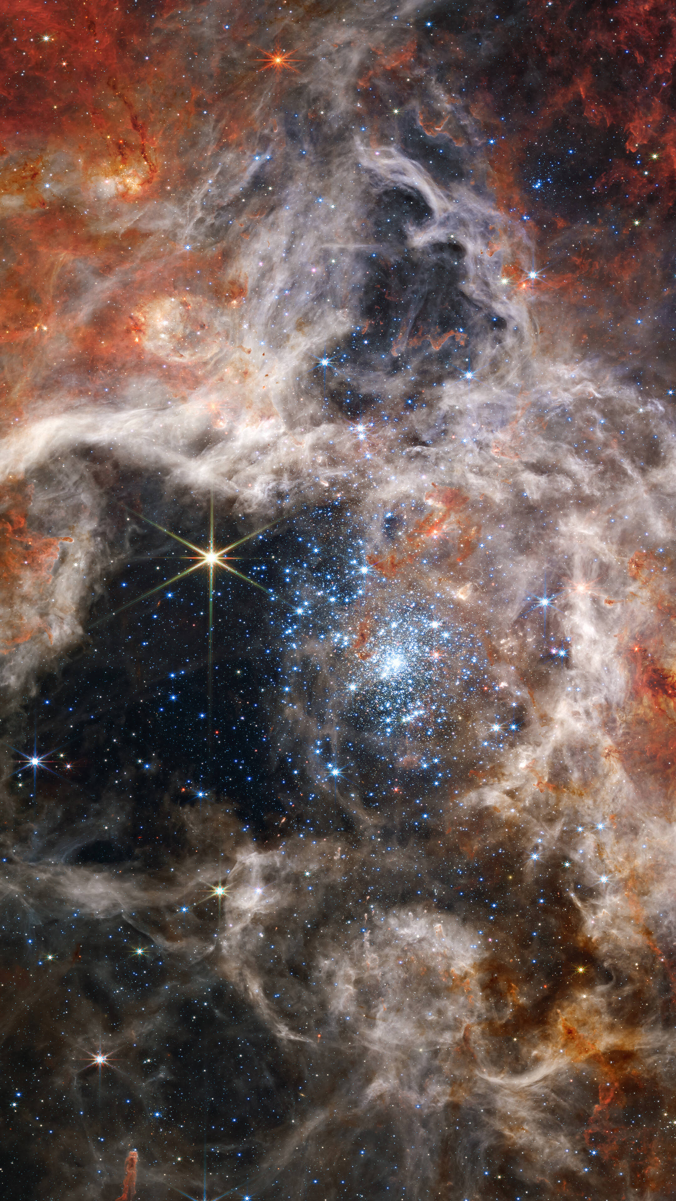 Nebula, cosmic nebula, fiery reds, 4K Phone Wallpaper