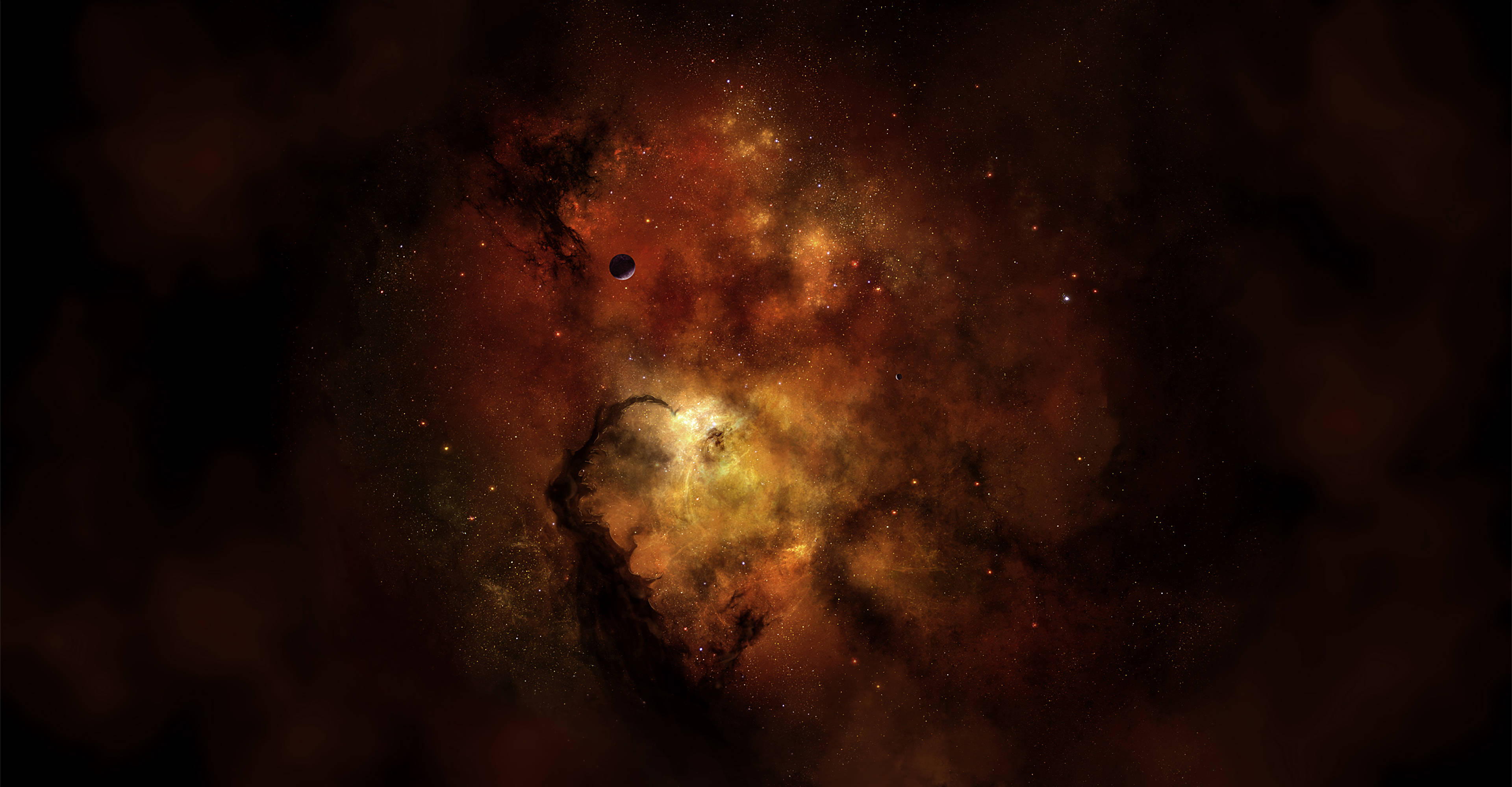 cosmic nebula, fiery oranges, deep blacks, 4K Desktop Wallpaper