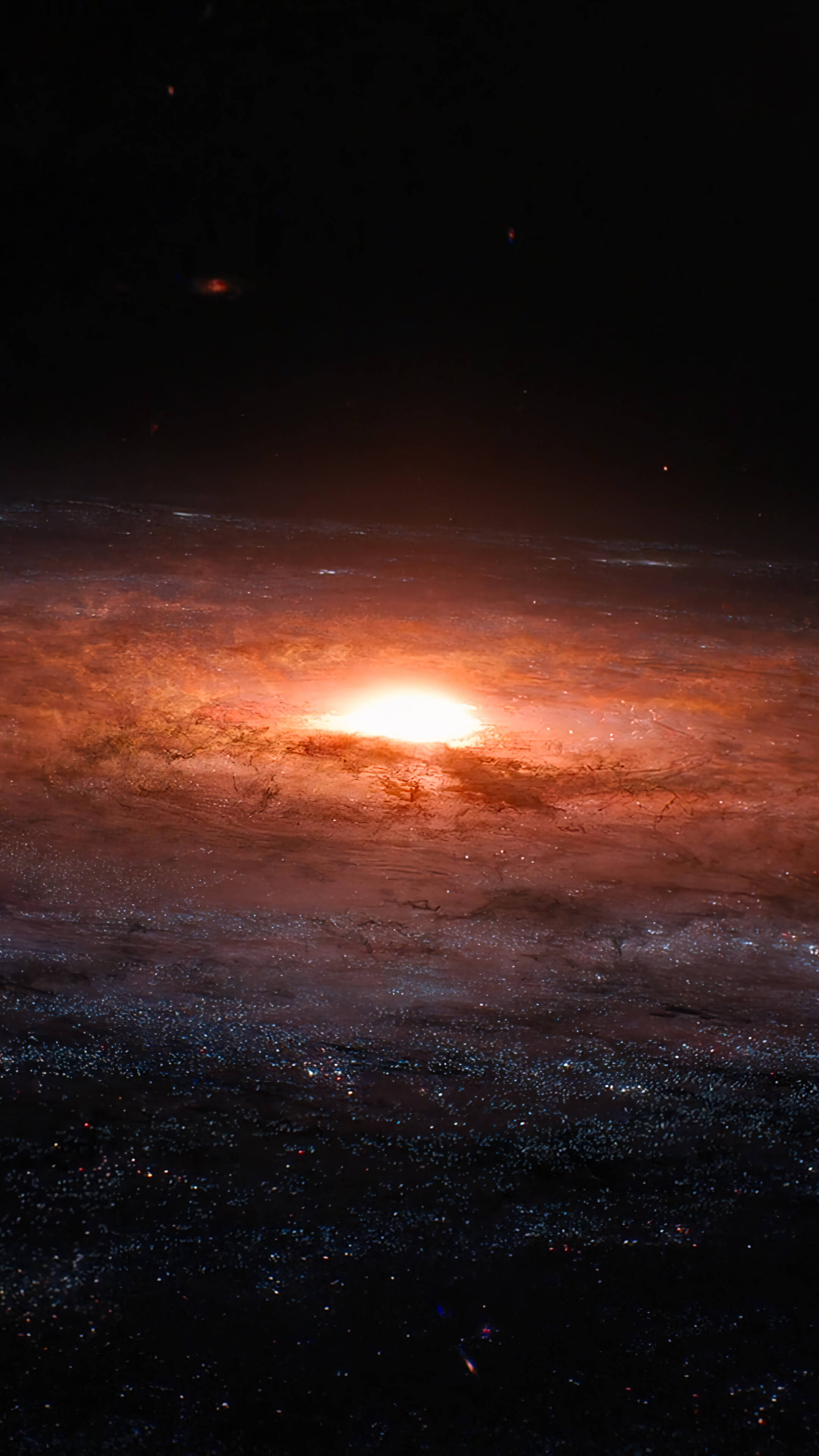 swirling space, galactic core, fiery orange light, 4K Phone Wallpaper