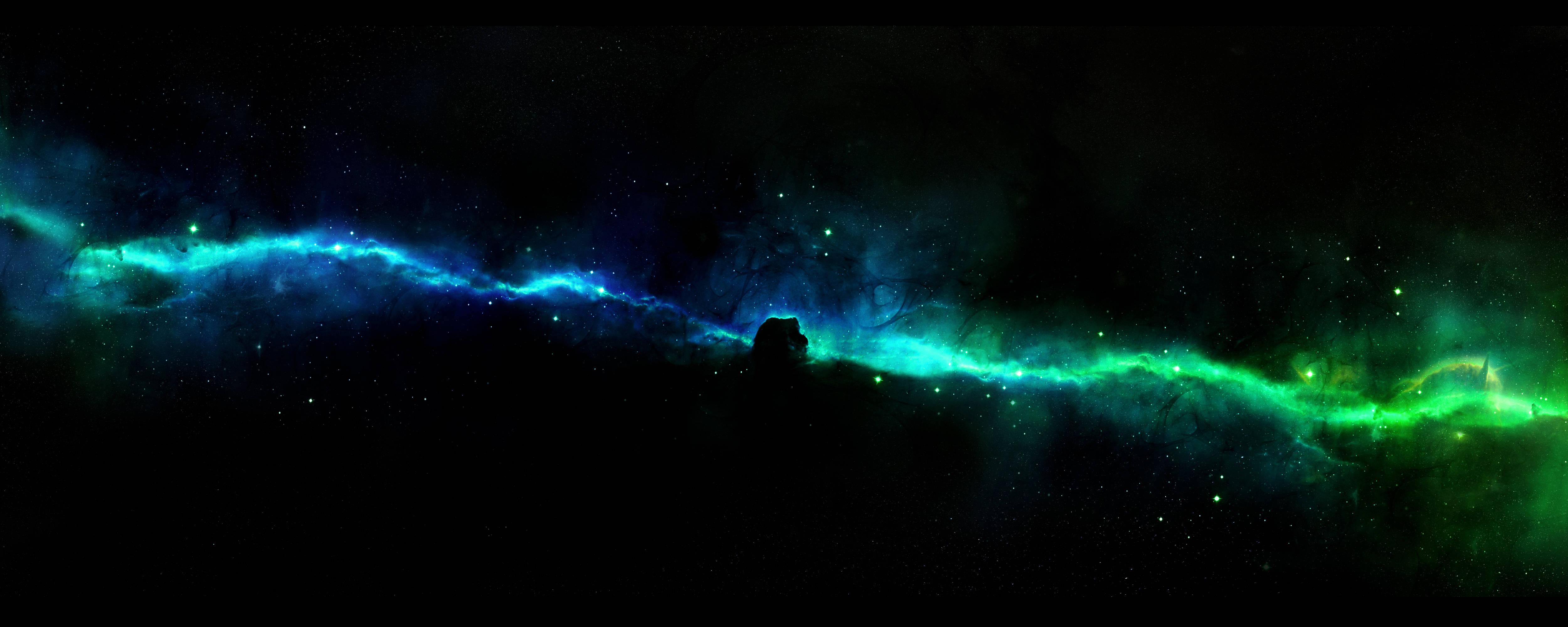 nebula, glowing teal and green gases, starry void, 4K Desktop Wallpaper