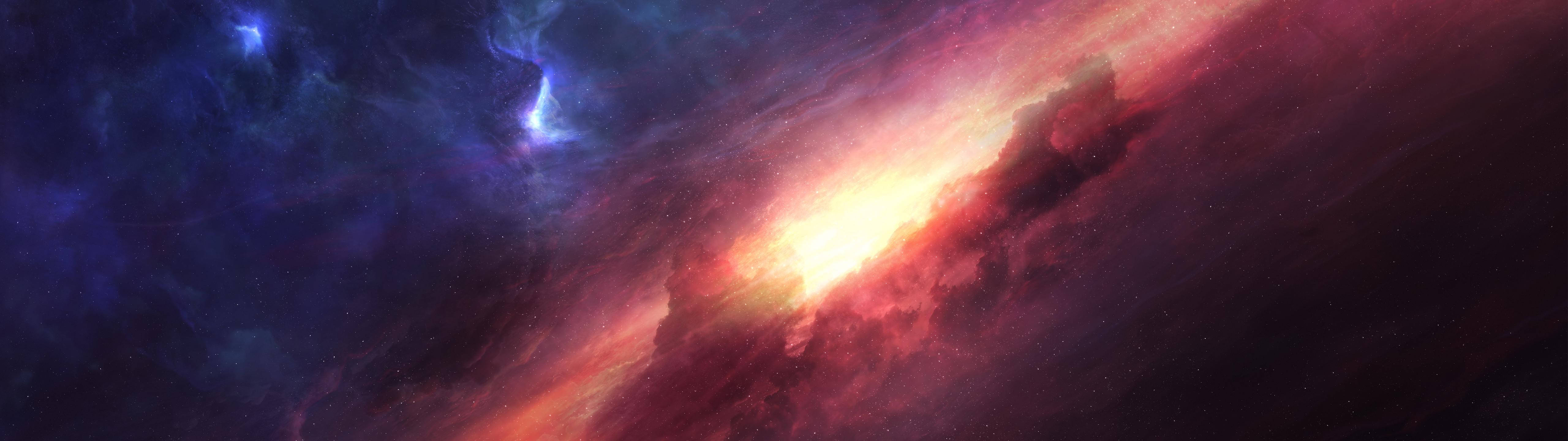 pink space nebula, fiery reds, deep blues, 5K Desktop Wallpaper