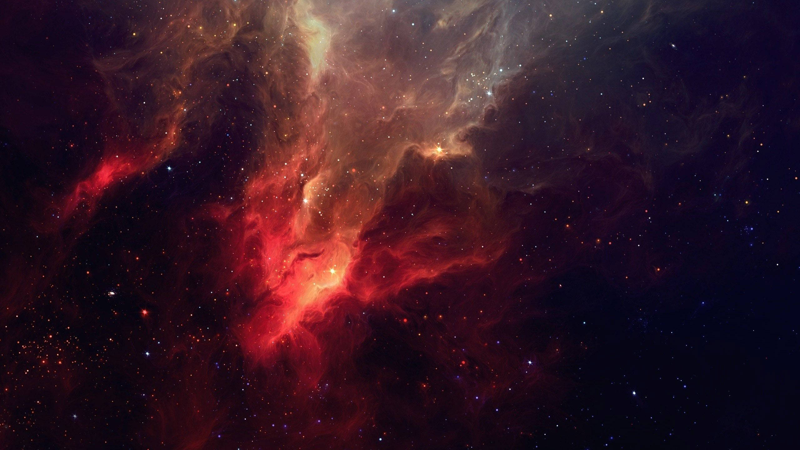 Red Nebula, cosmic clouds, stars, 2K Desktop Wallpaper