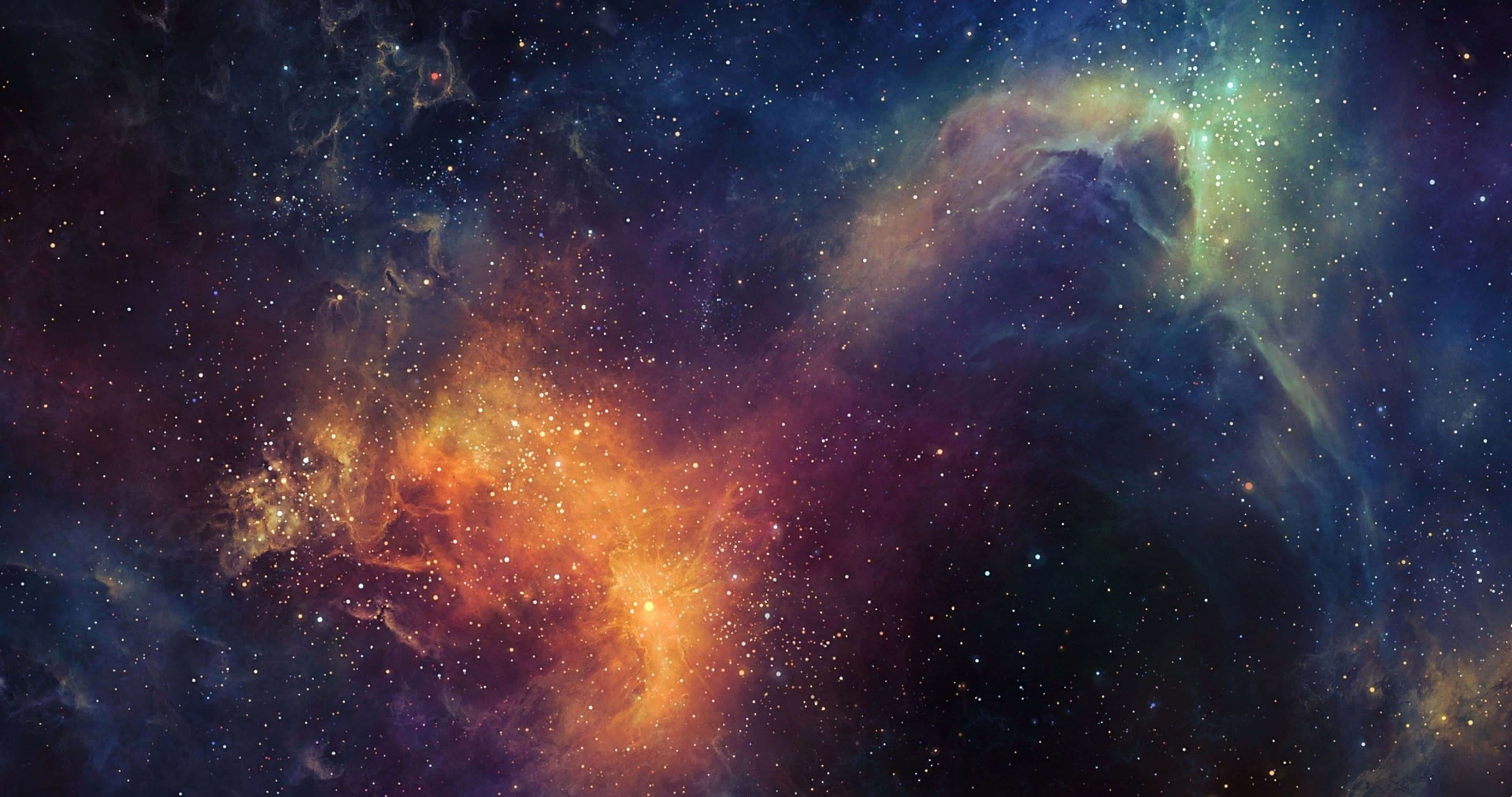 4K Universe Nebula Cloud, fiery orange, electric green, 4K Desktop Wallpaper
