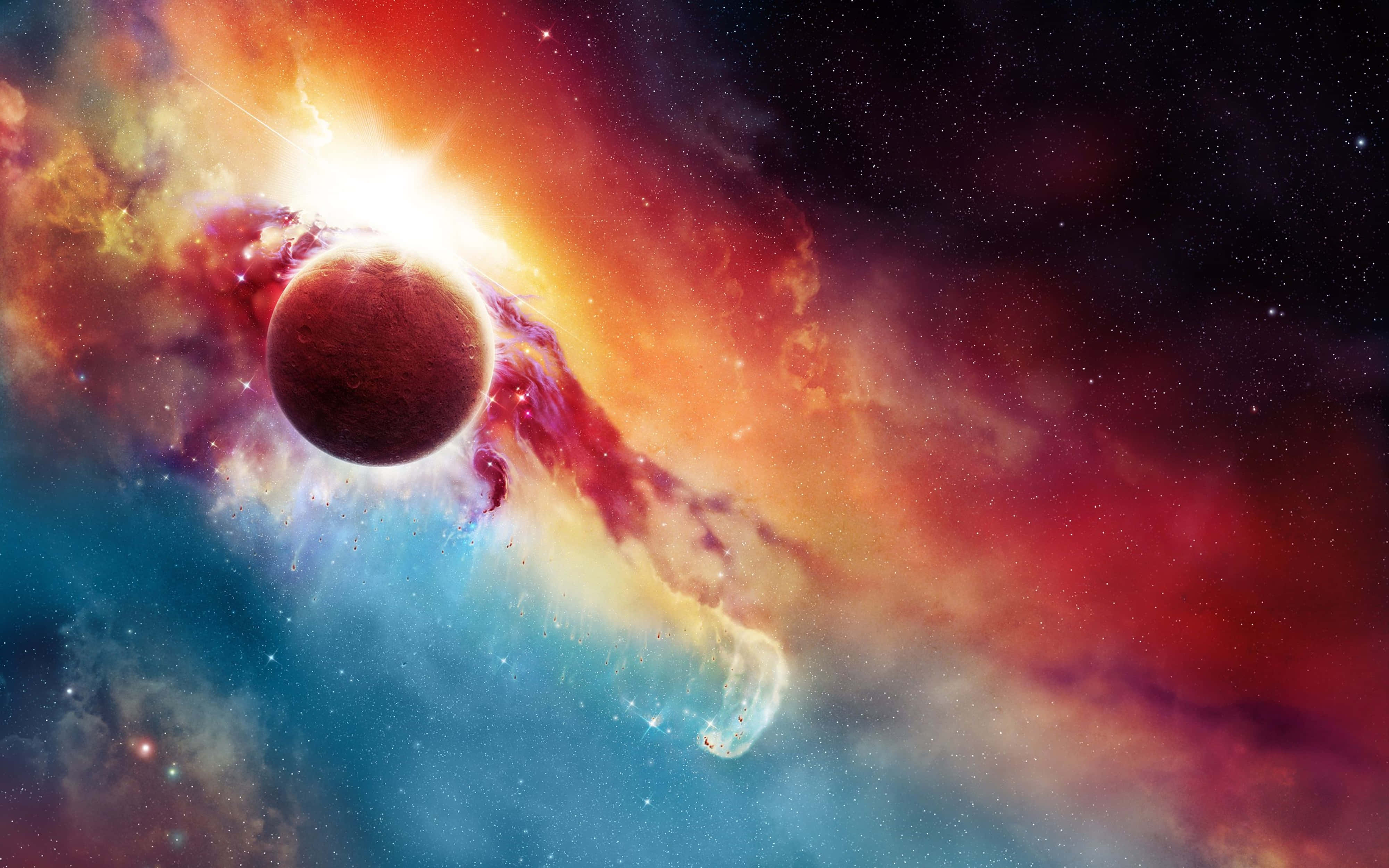 4K Universe, colourful nebula cloud, glowing planet, 4K Desktop Wallpaper