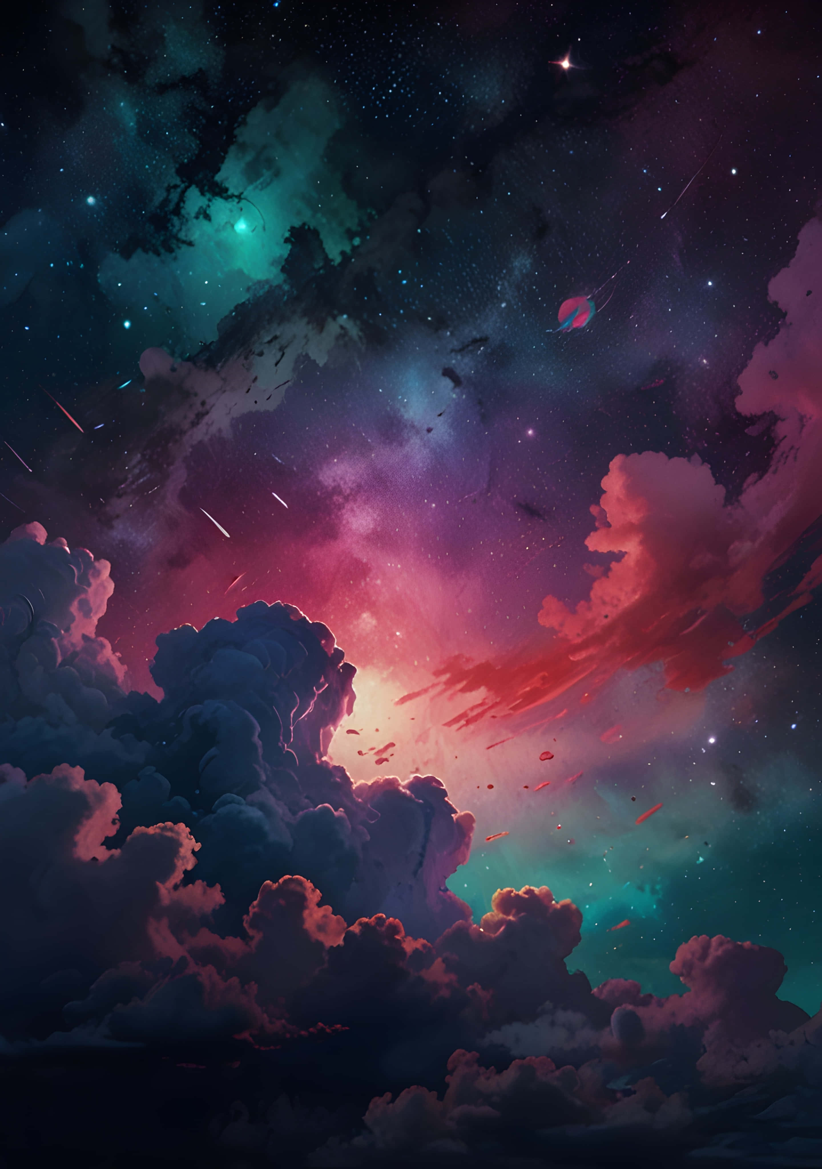 vast cosmic clouds, vibrant magenta, teal, 4K Phone Wallpaper