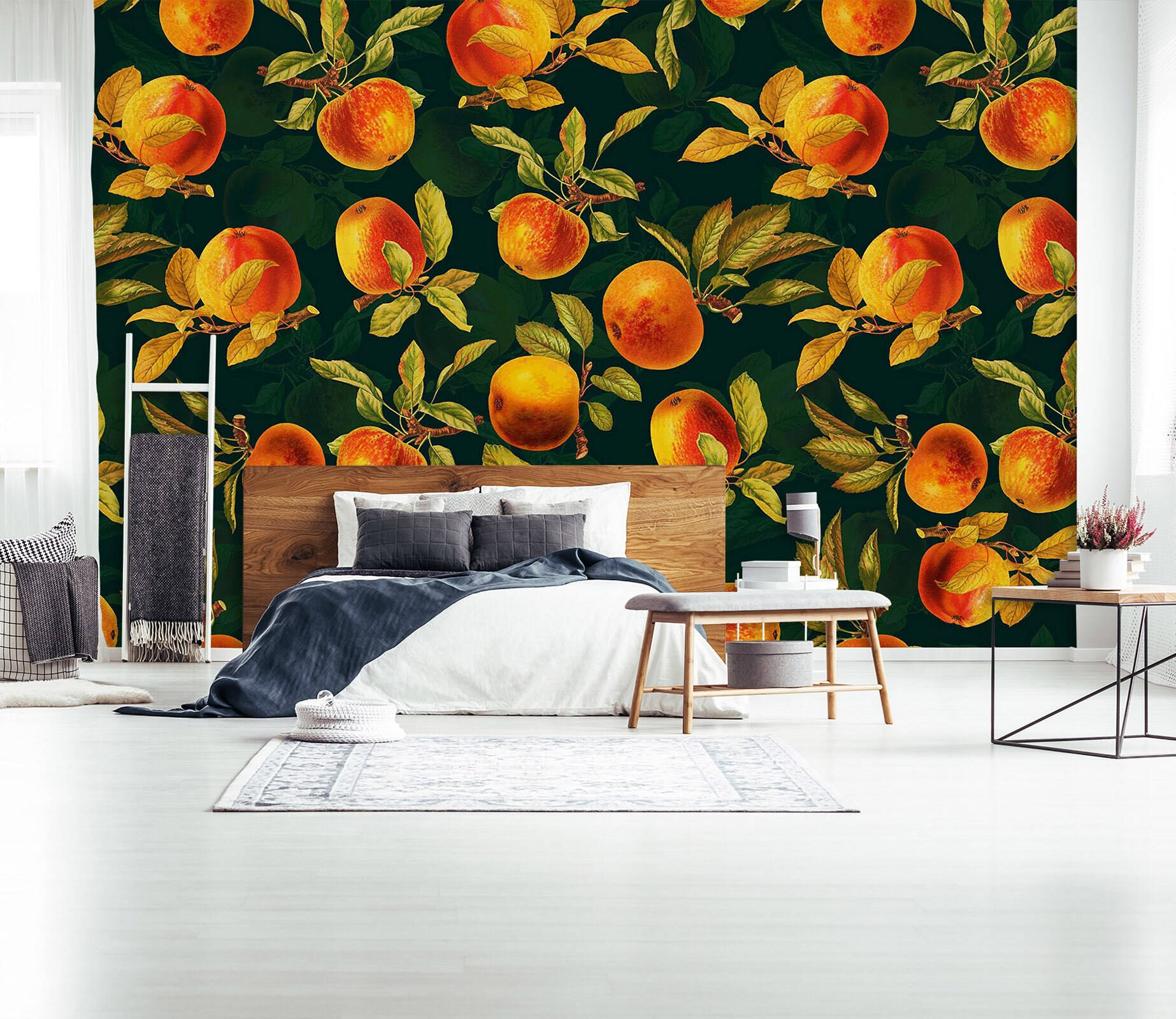 Bedroom HD Wall Mural Nectarine, ripe peaches, dark green branches, HD Desktop Wallpaper