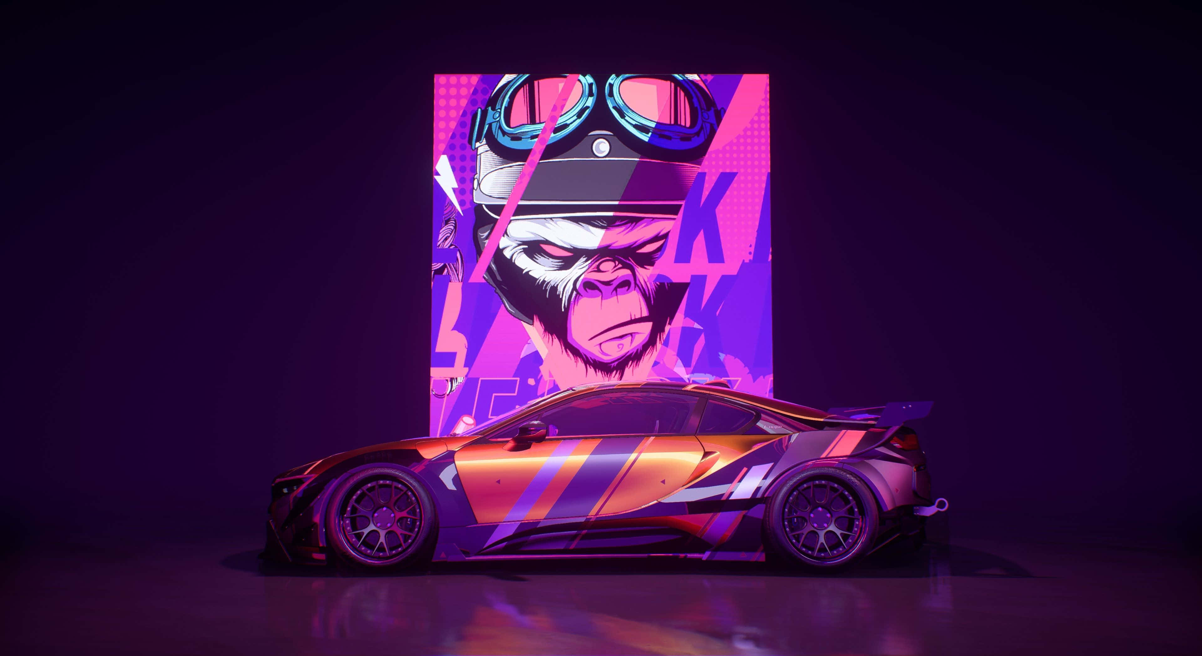Need For Speed 4K, neon orange, purple stripes, 4K Desktop Wallpaper