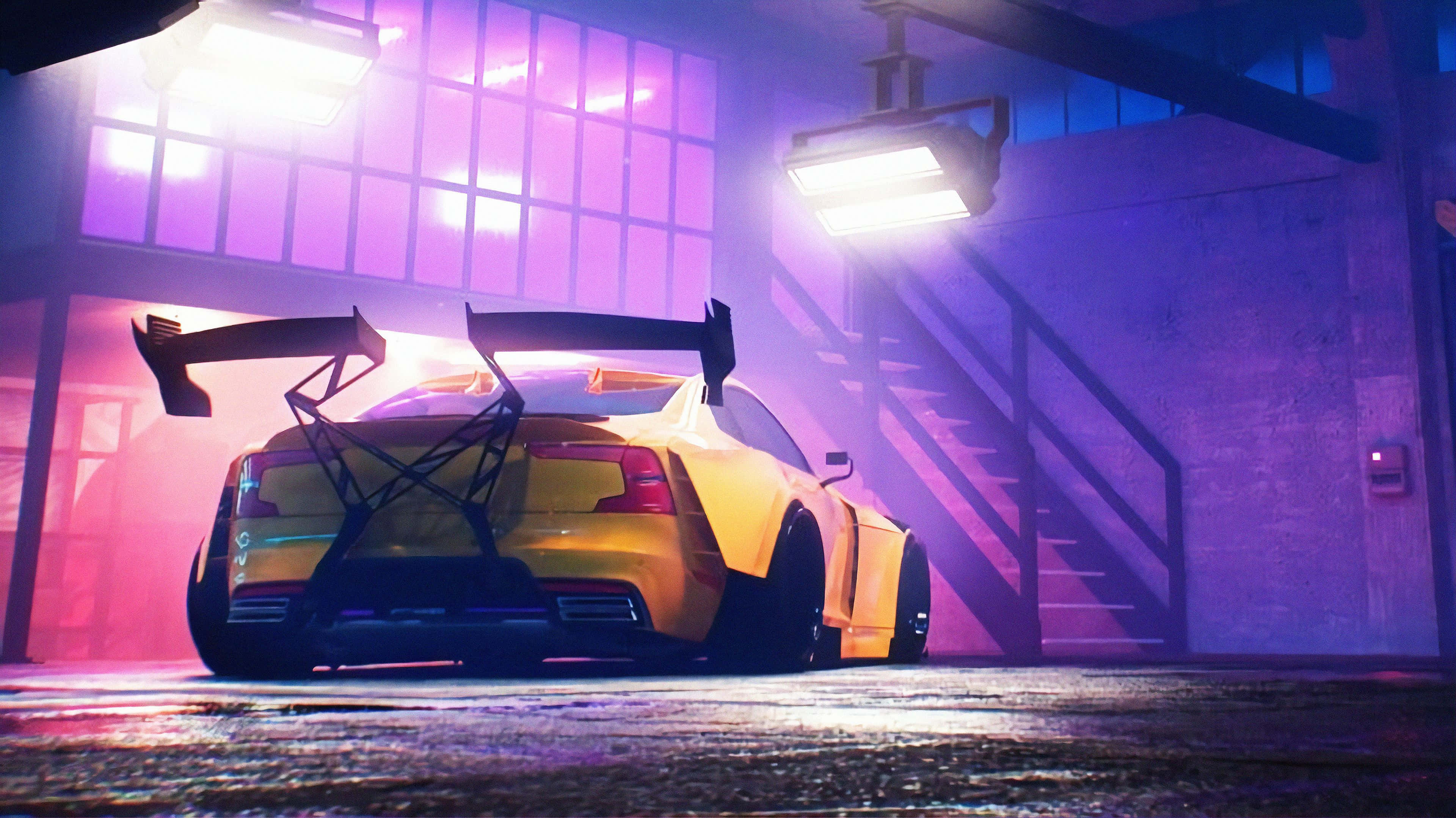 Need For Speed 4K, yellow car, neon lights, 4K Desktop Wallpaper