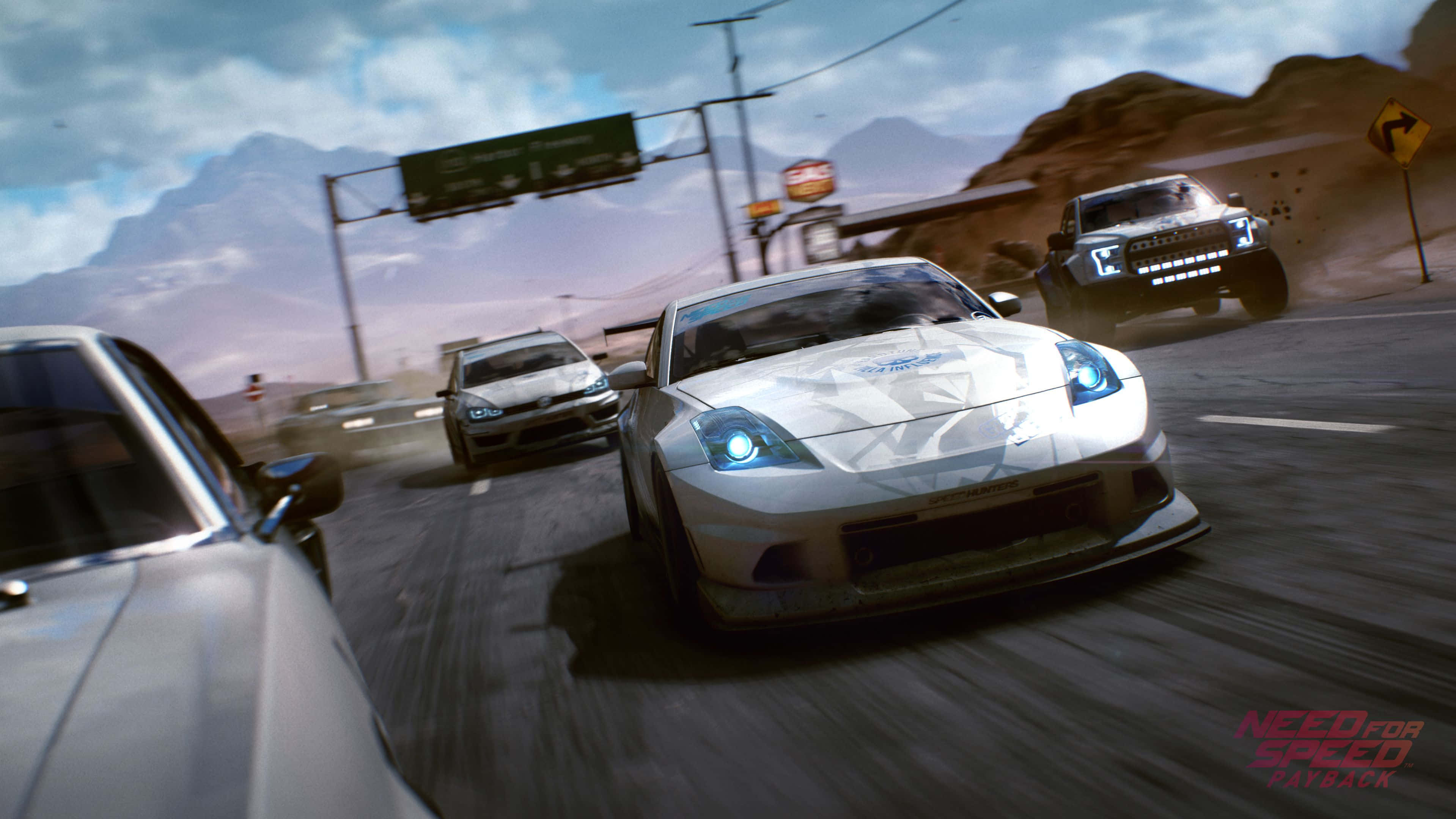 Need For Speed 4K, white sports car, desert highway, 2K Desktop Wallpaper