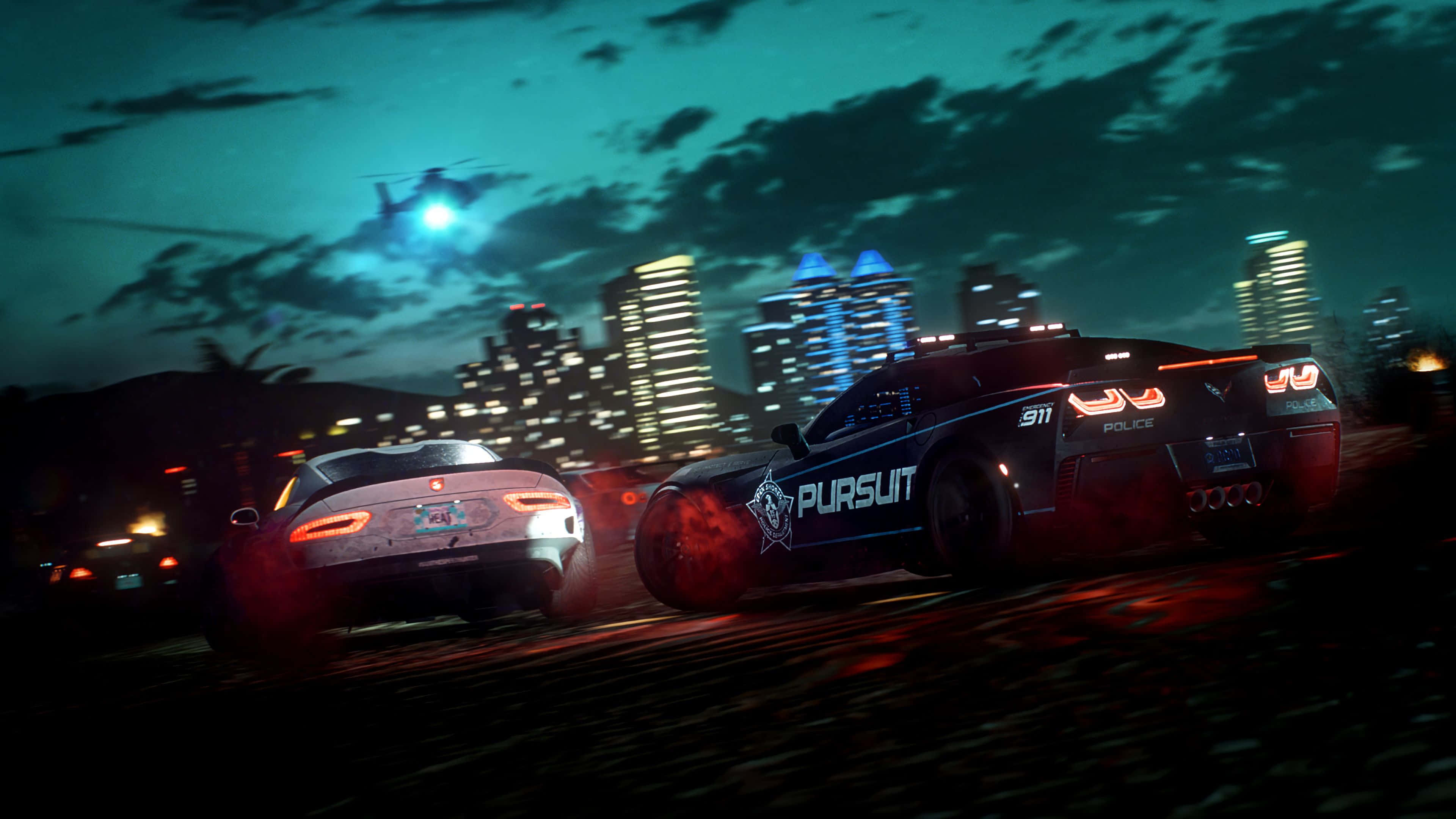 Need For Speed 4K, neon-lit city, police car, 4K Desktop Wallpaper