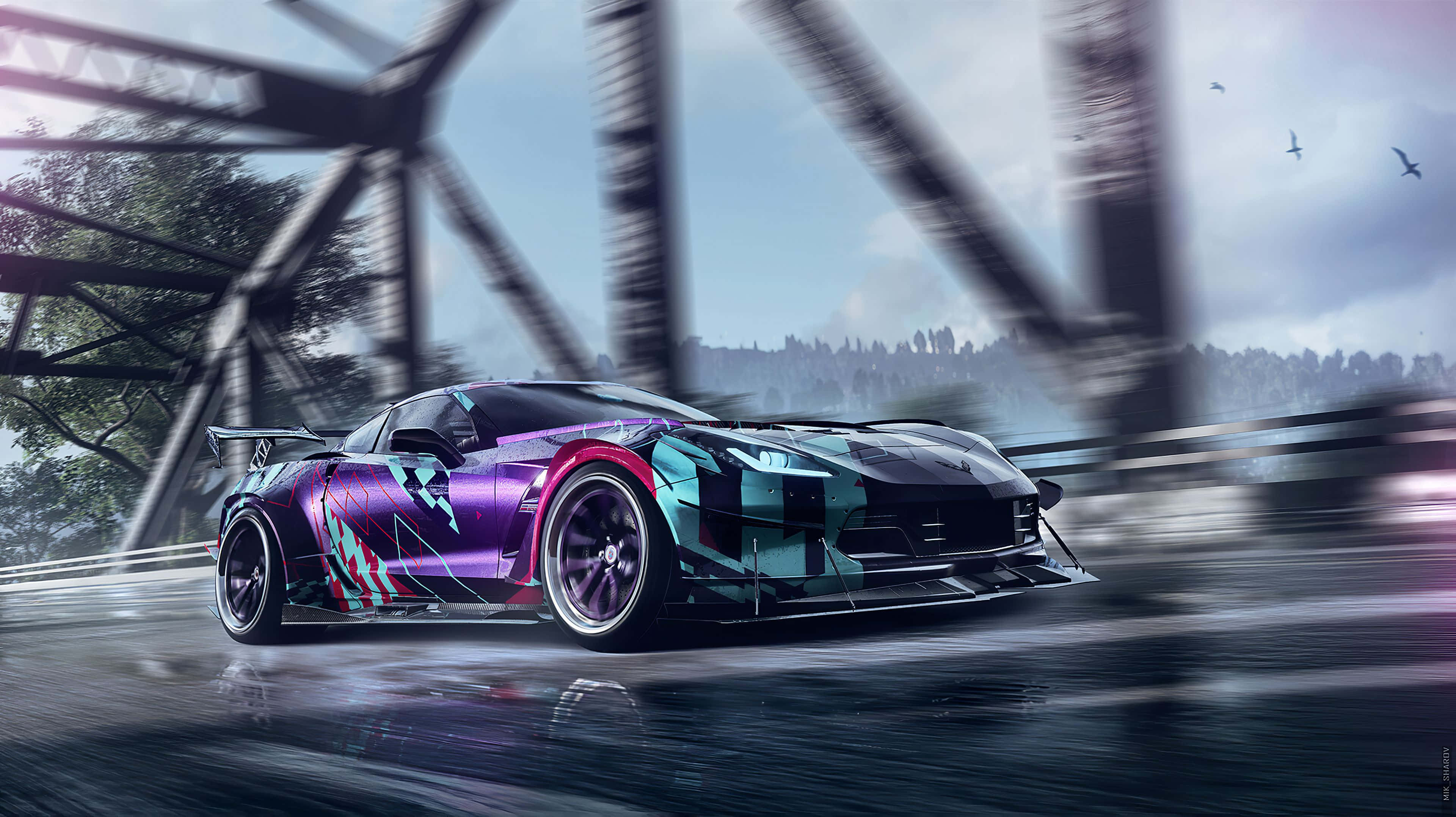Need For Speed 4K, vibrant purple, teal, 4K Desktop Wallpaper