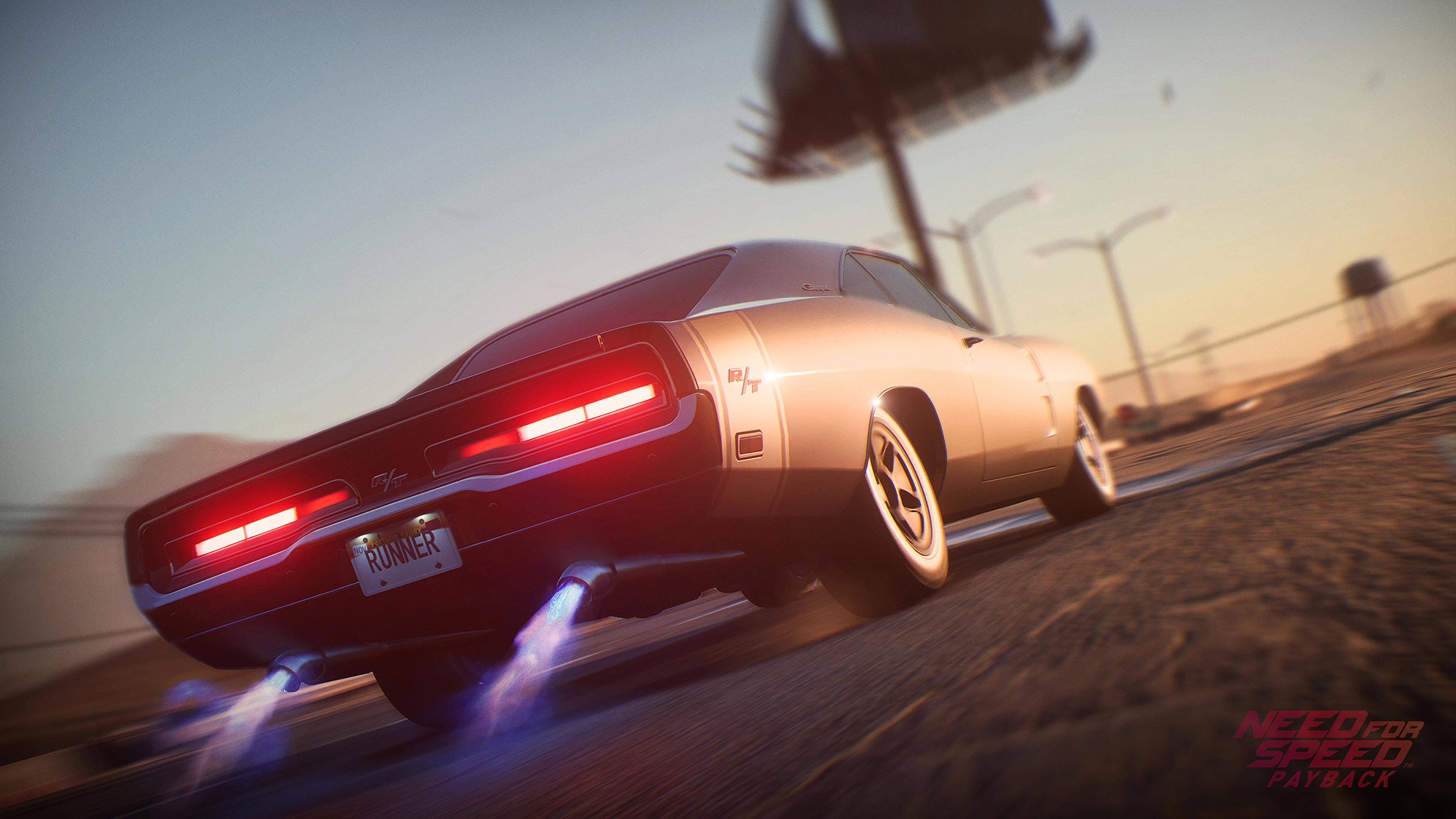 Need For Speed, silver muscle car, glowing red taillights, 4K Desktop Wallpaper