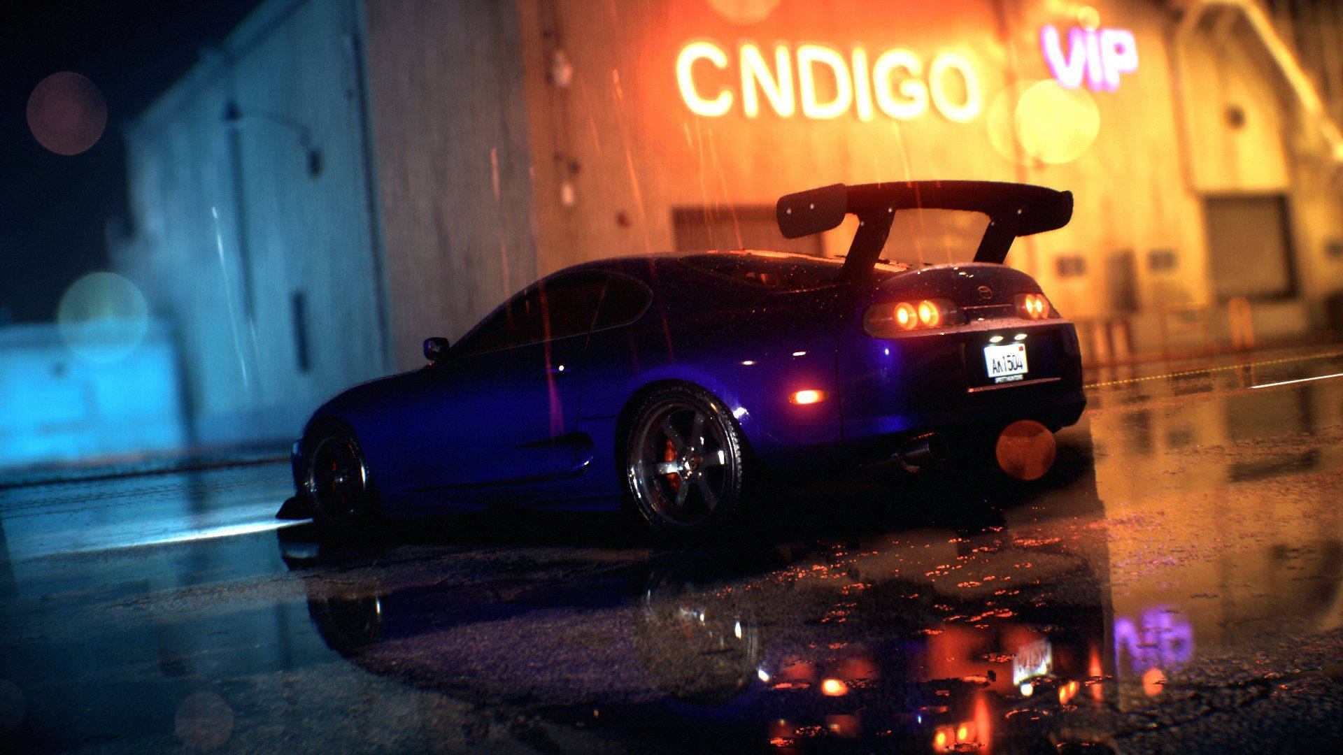 Need For Speed Heat, sleek blue sports car, large rear wing, Full HD Desktop Wallpaper