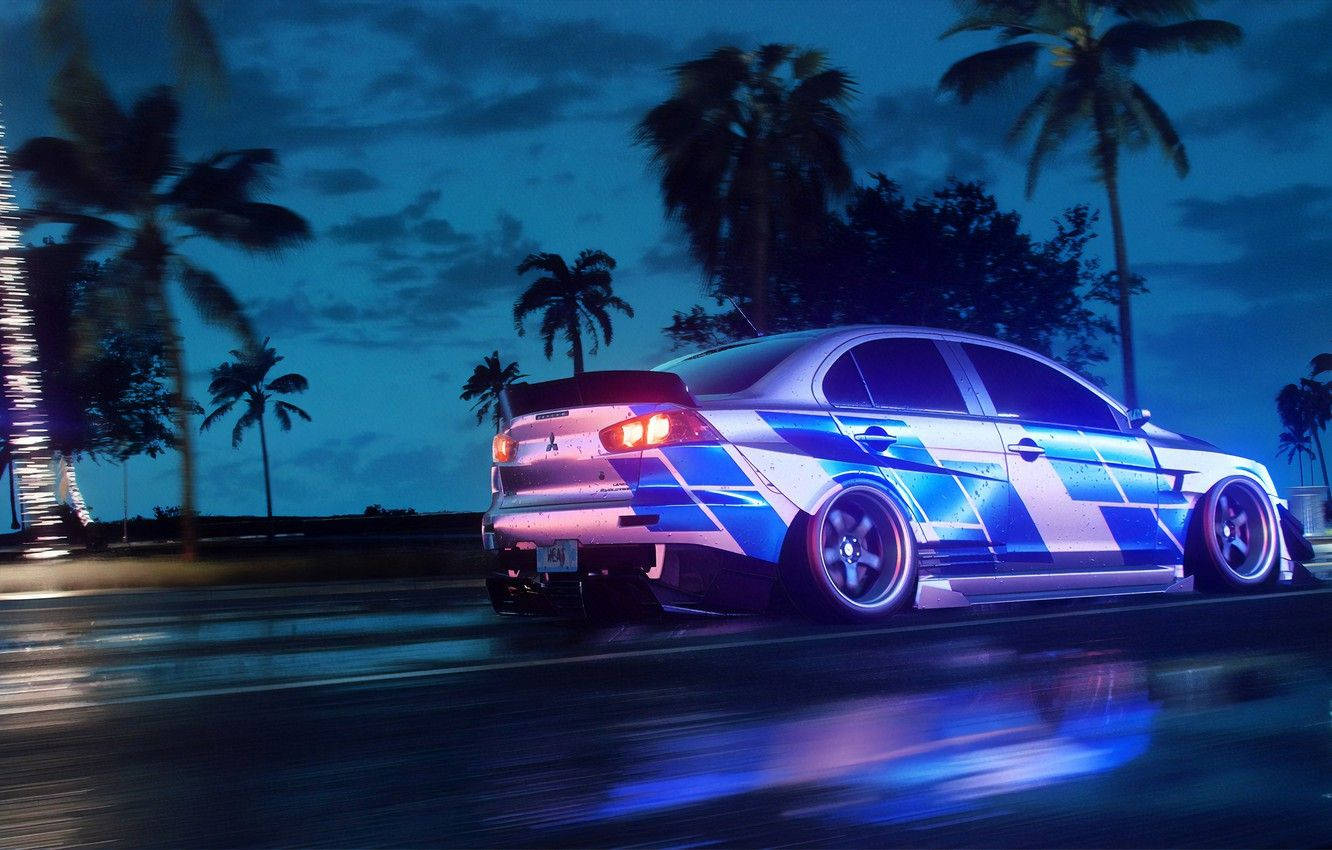 Need For Speed Heat, blue and white, modified sedan, HD Desktop Wallpaper