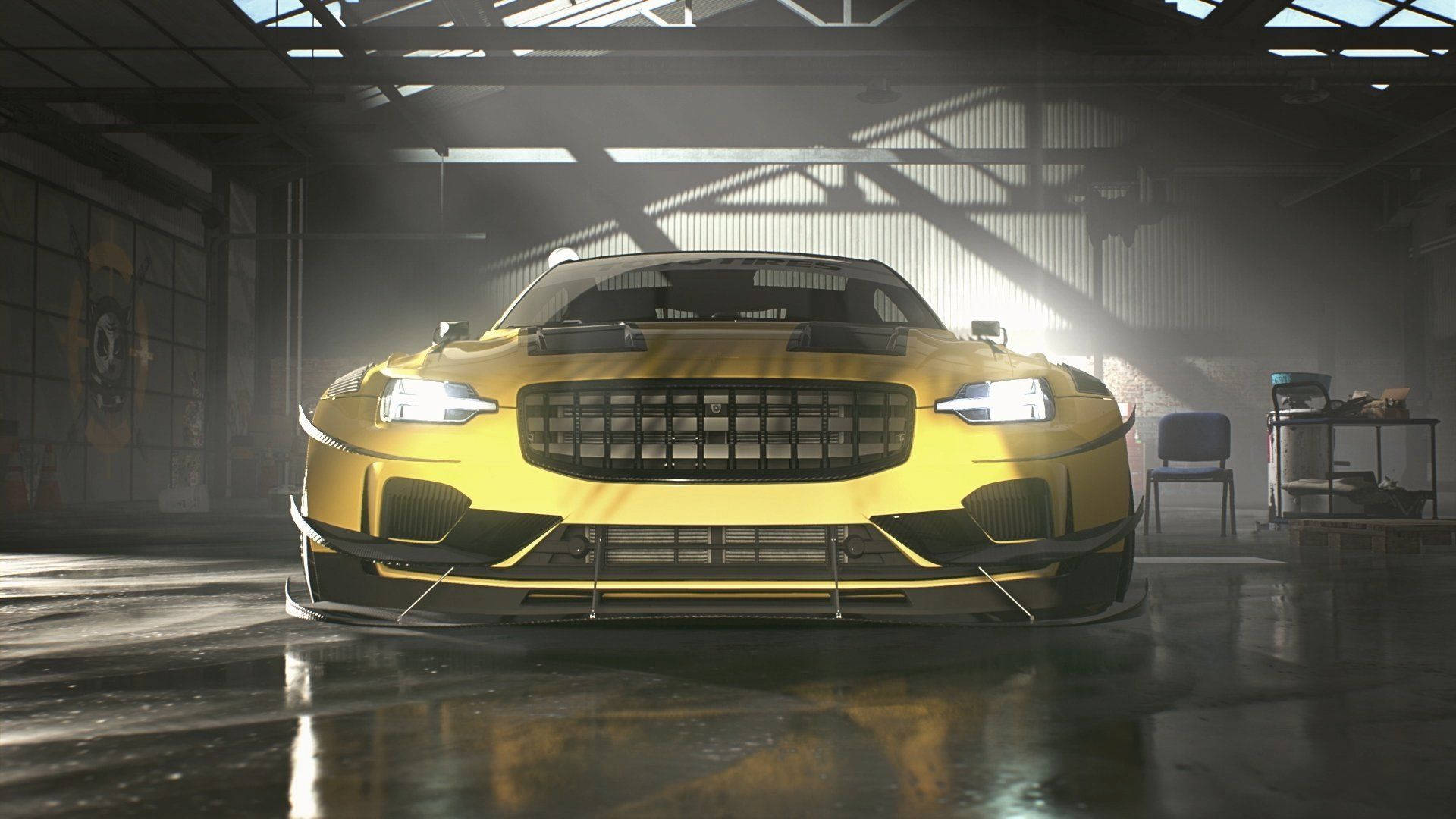 Need For Speed Heat, yellow race car, glowing headlights, Full HD Desktop Wallpaper