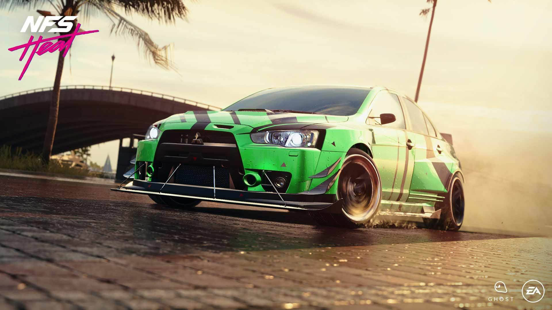 Need For Speed Heat, green car, black stripes, Full HD Desktop Wallpaper