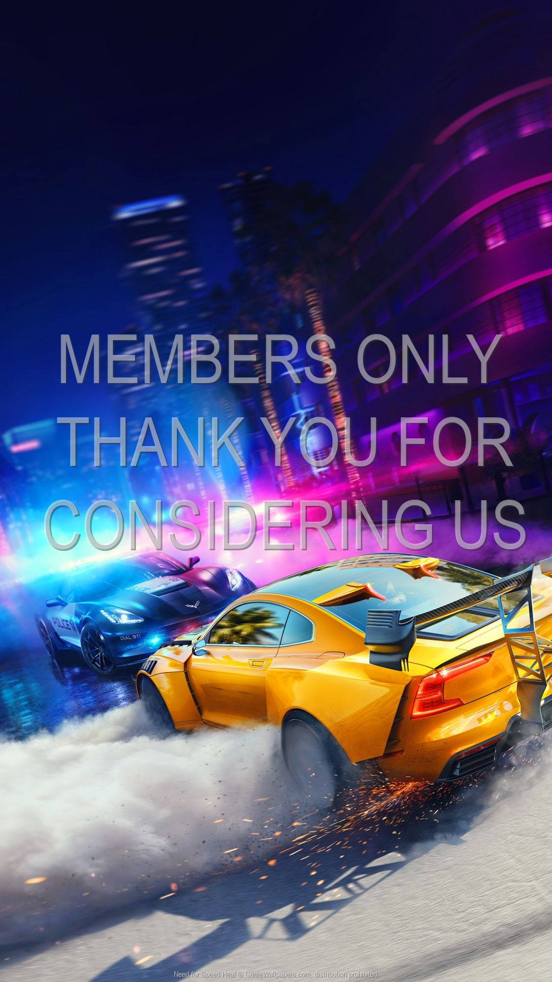 Need For Speed Heat, neon-lit city street, yellow sports car, Full HD Phone Wallpaper
