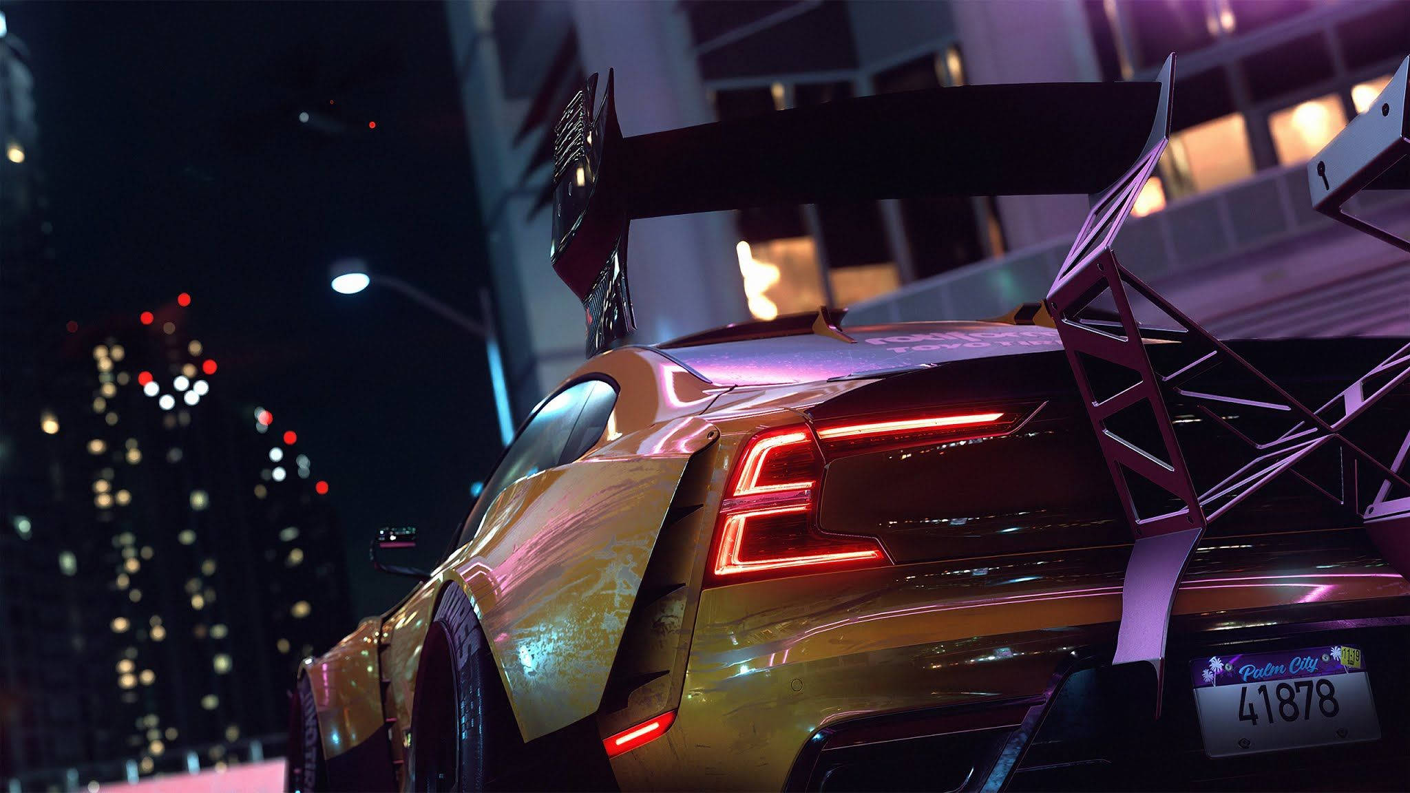 Need For Speed Heat, gold race car, glowing red taillights, Full HD Desktop Wallpaper