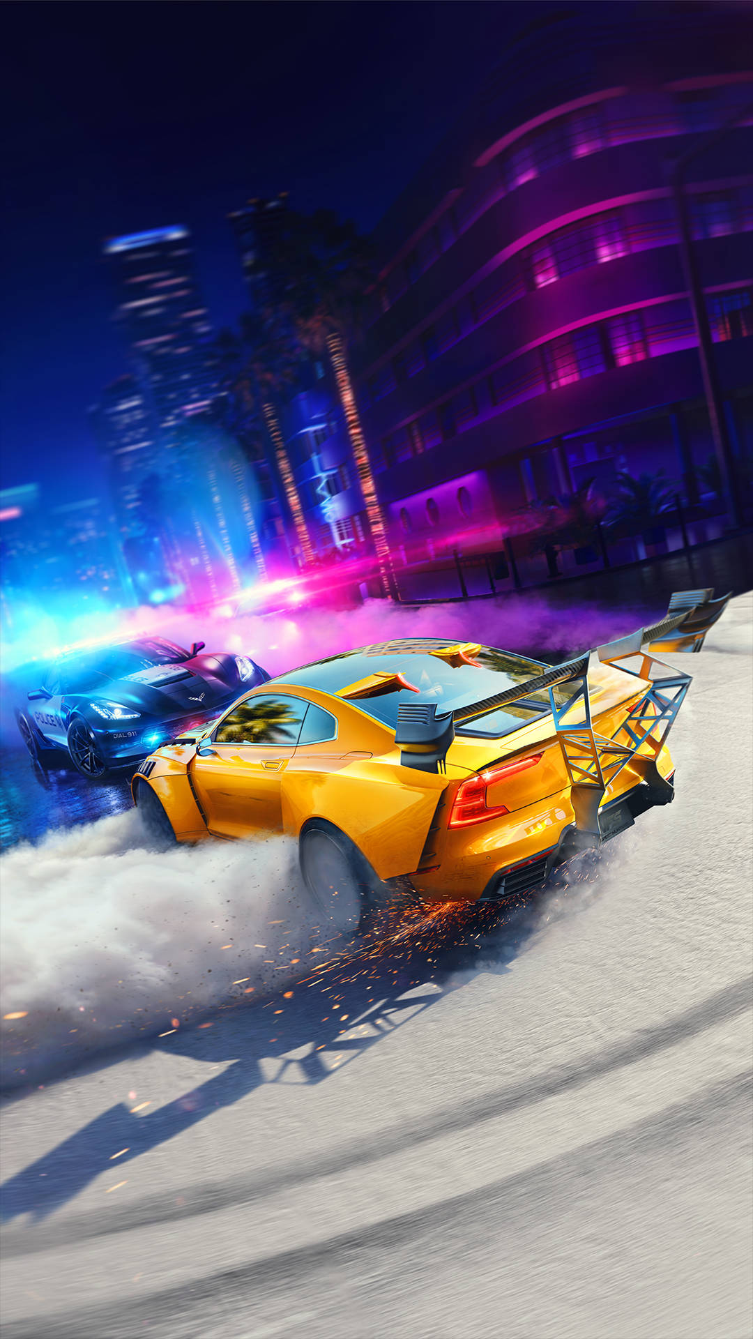 Need For Speed Heat, drifting car, neon-lit city street, Full HD Phone Wallpaper
