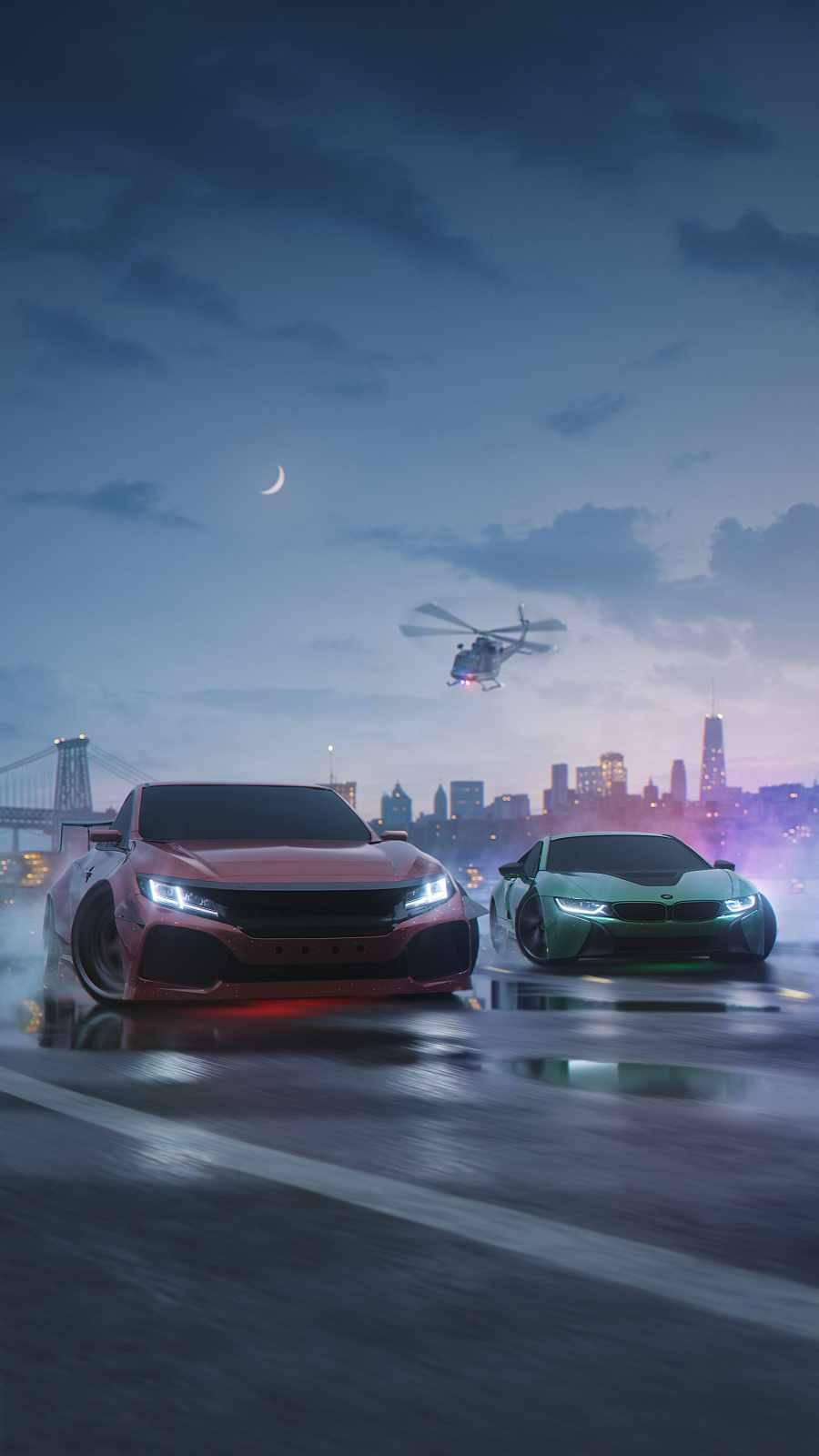 Need For Speed, sports cars, wet city street, HD Phone Wallpaper