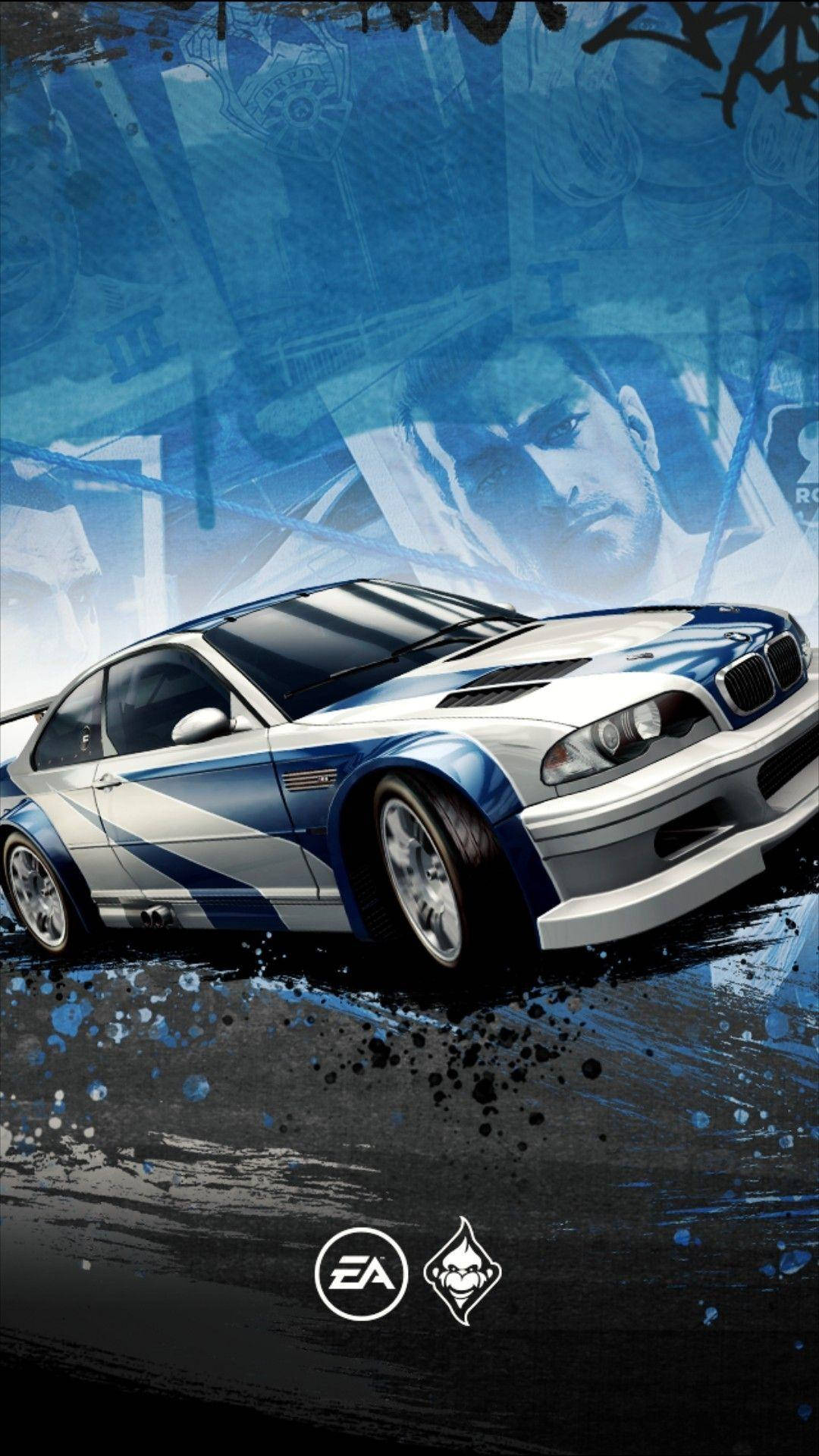Need For Speed, blue and white sports car, urban street, Full HD Phone Wallpaper