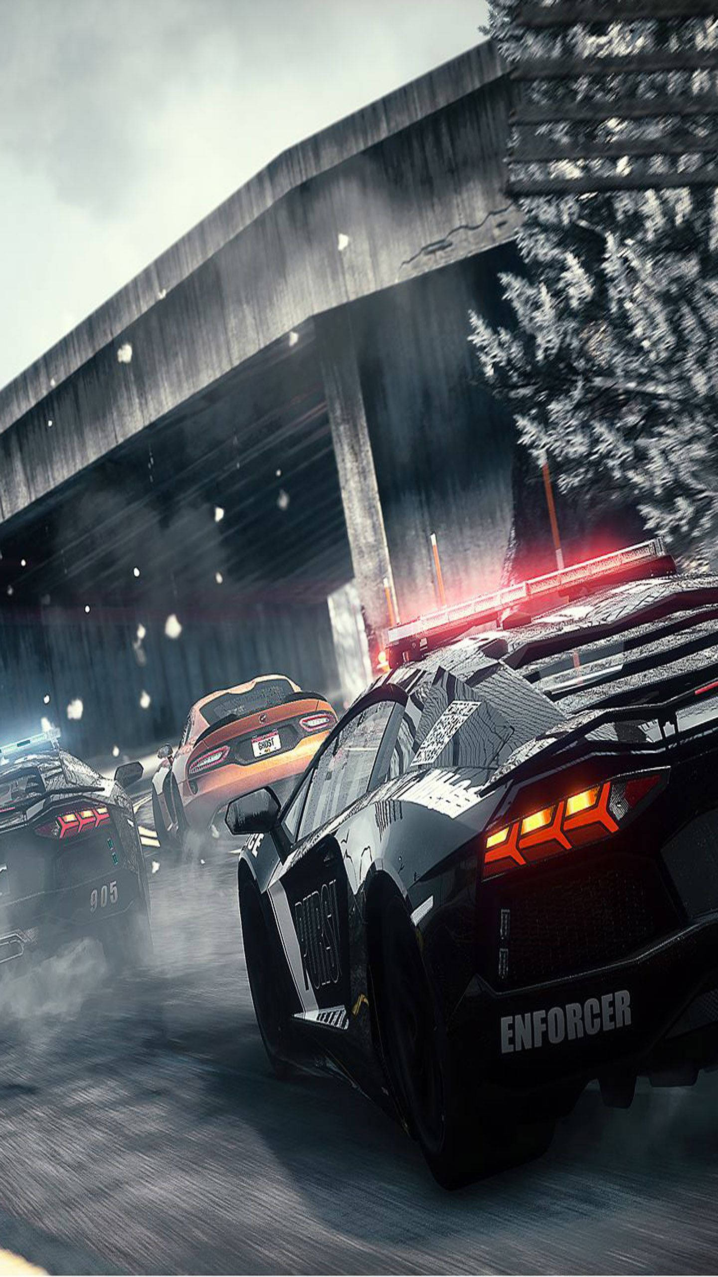 Need For Speed, police car, orange and black cars, 2K Phone Wallpaper