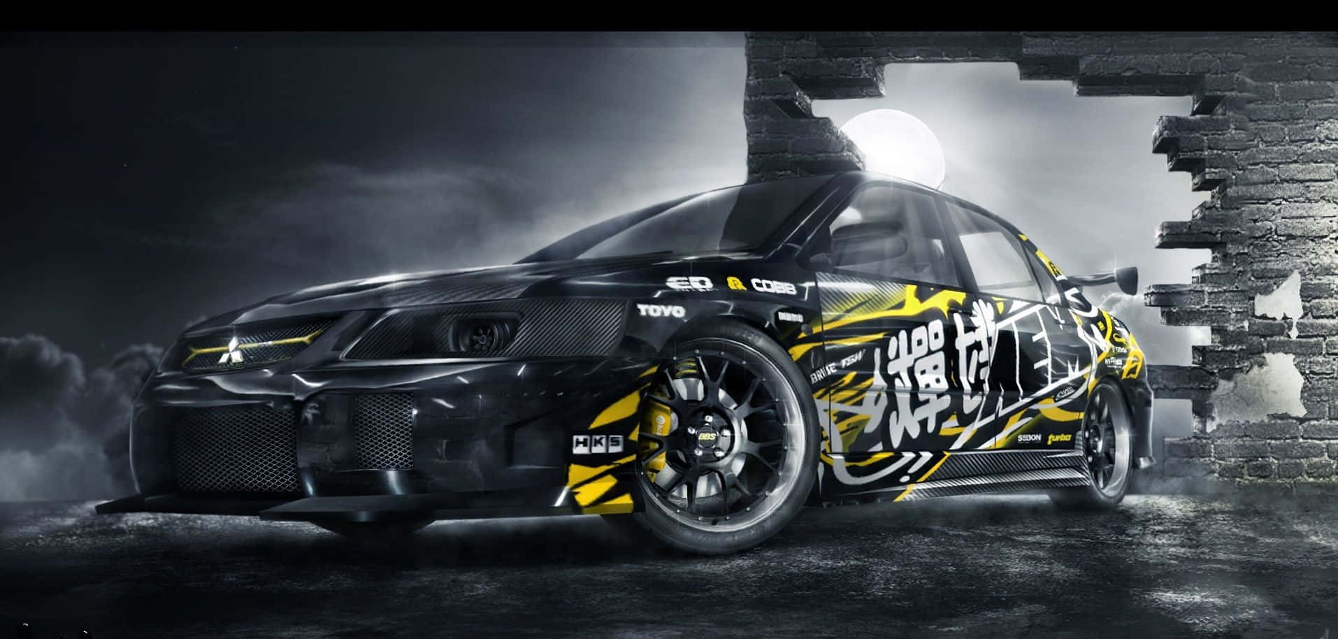Need For Speed Laptop, black and yellow drift car, graffiti-style decals, HD Desktop Wallpaper