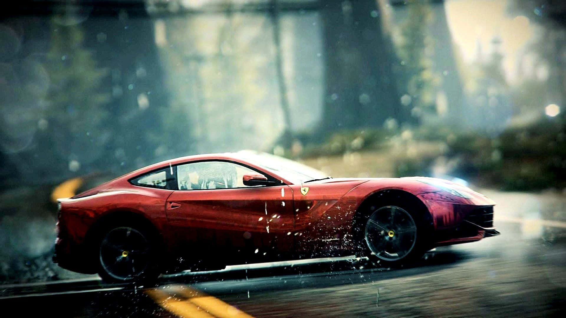 Need For Speed Laptop, red Ferrari, rain-slicked streets, Full HD Desktop Wallpaper