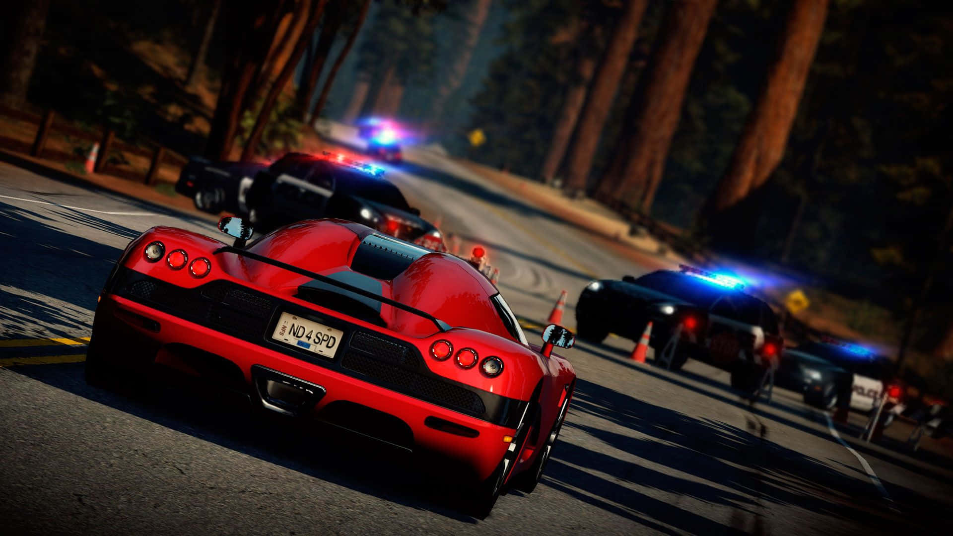 Need For Speed Laptop, red sports car, forest road, Full HD Desktop Wallpaper