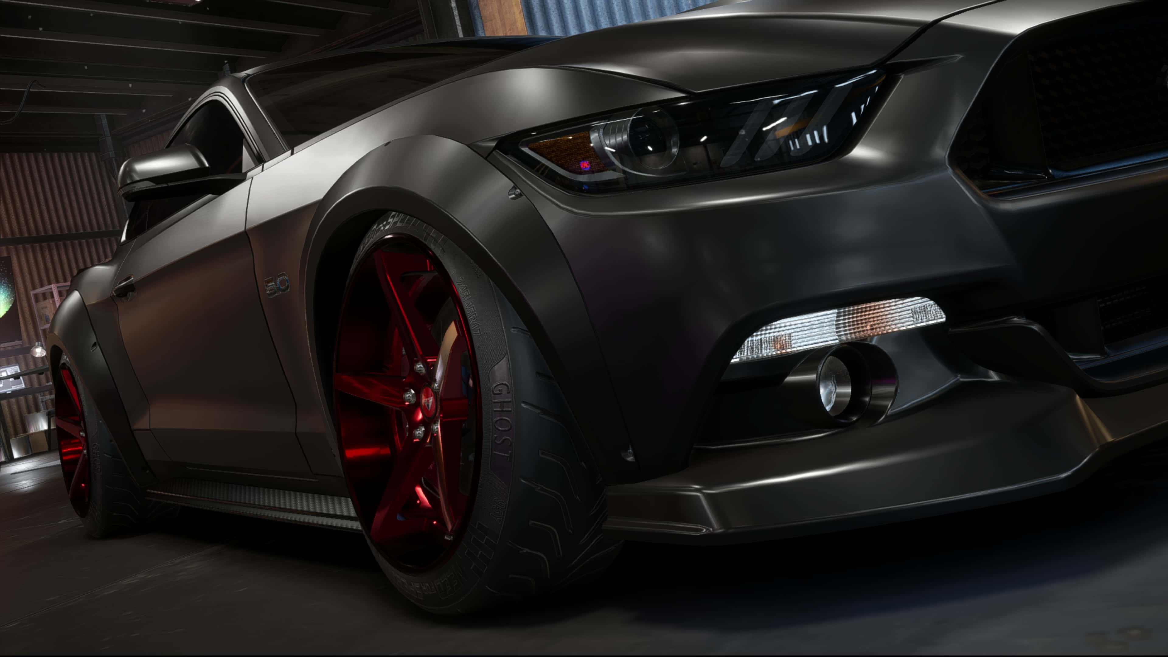 Need For Speed, matte black, glowing red rims, 4K Desktop Wallpaper