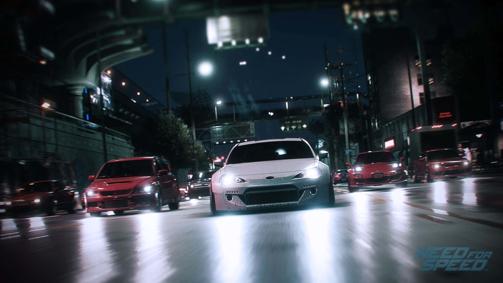 Need For Speed, laptop, neon-lit city street, Full HD Desktop Wallpaper
