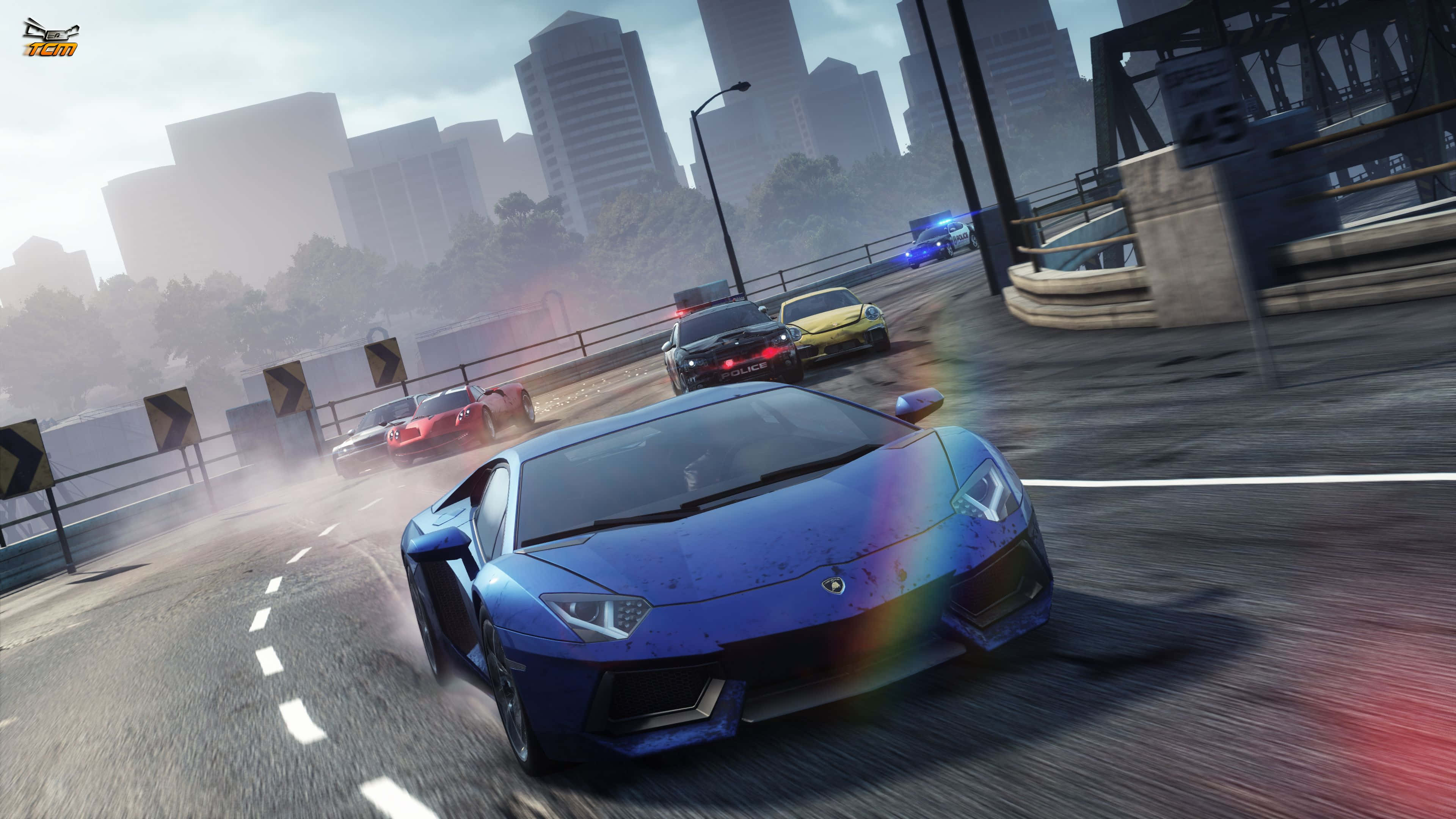 Need For Speed, blue sports car, city corner, 4K Desktop Wallpaper