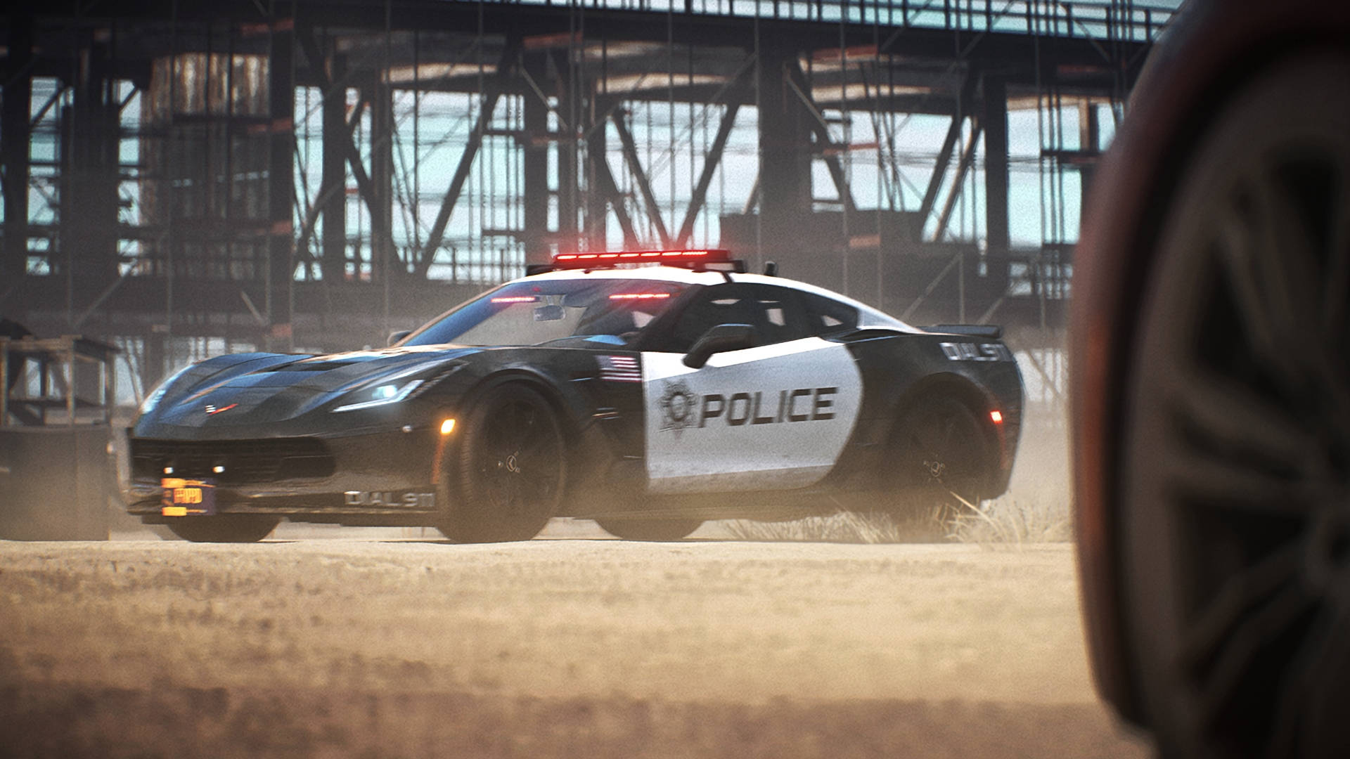 Need For Speed Payback, police Corvette, dusty terrain, Full HD Desktop Wallpaper