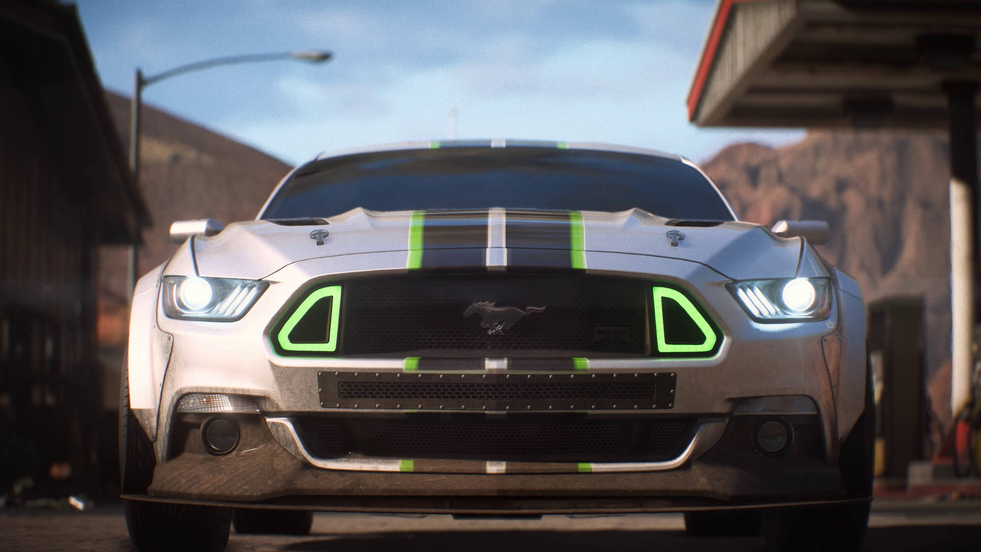 Need For Speed Payback, silver Ford Mustang GT, glowing green accents, Full HD Desktop Wallpaper