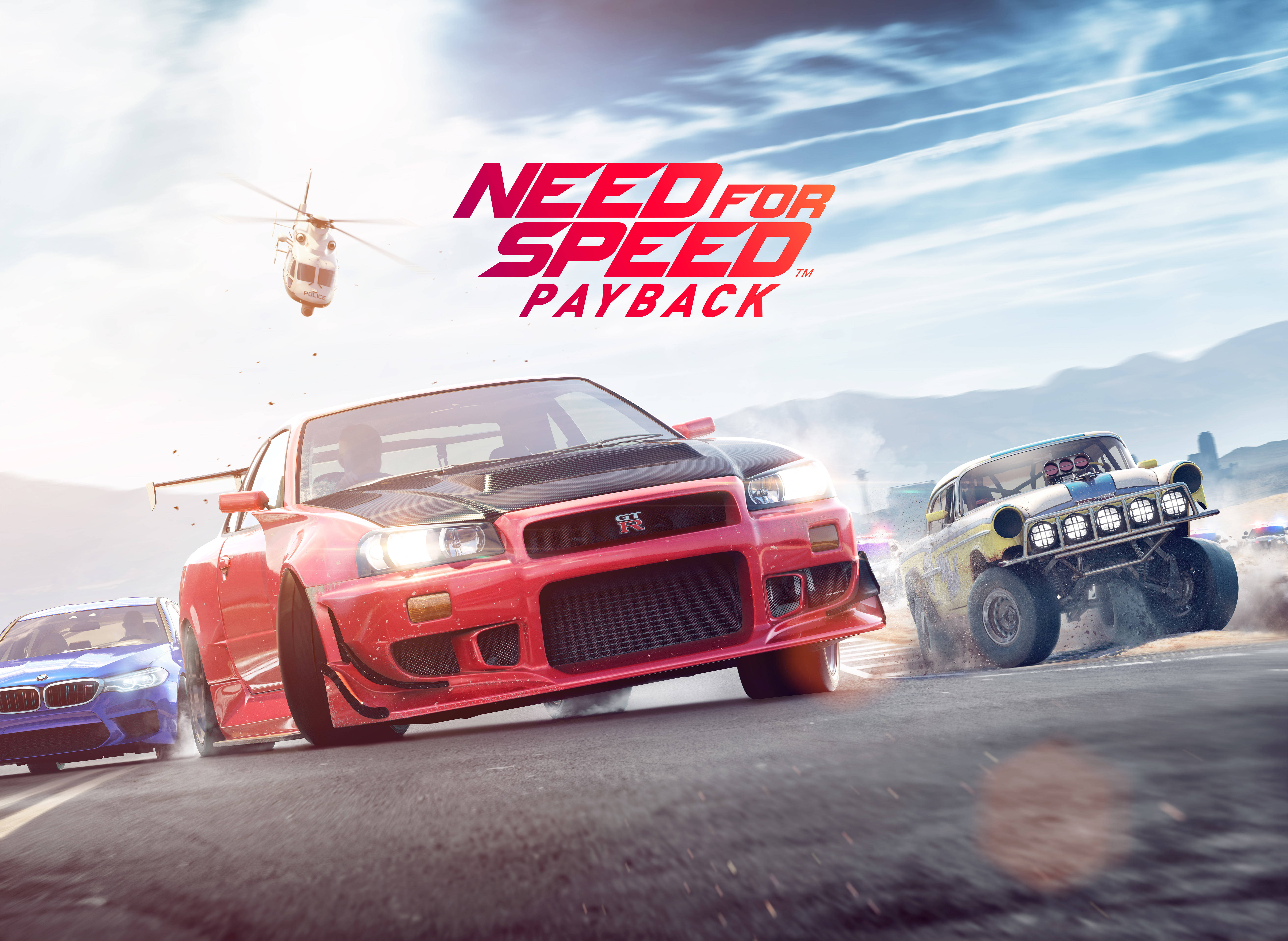 Need For Speed Payback, red sports car, yellow monster truck, 8K Desktop Wallpaper