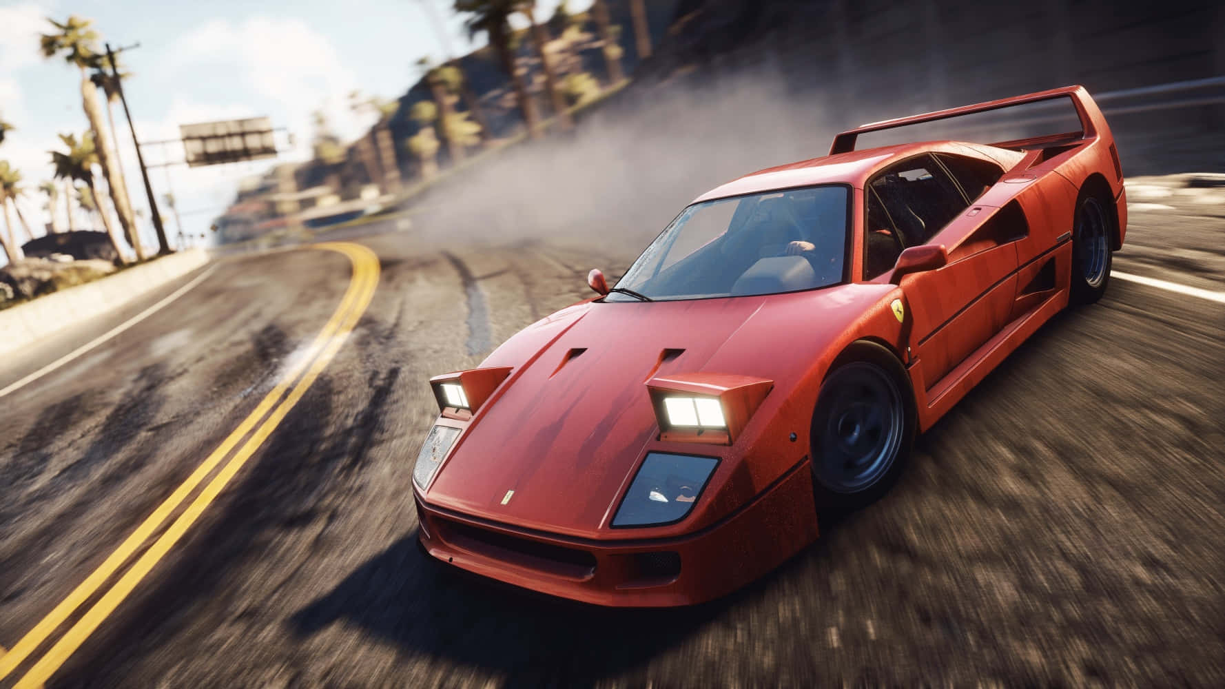 Need For Speed Pc, red Ferrari F40, sunlit coastal road, HD Desktop Wallpaper