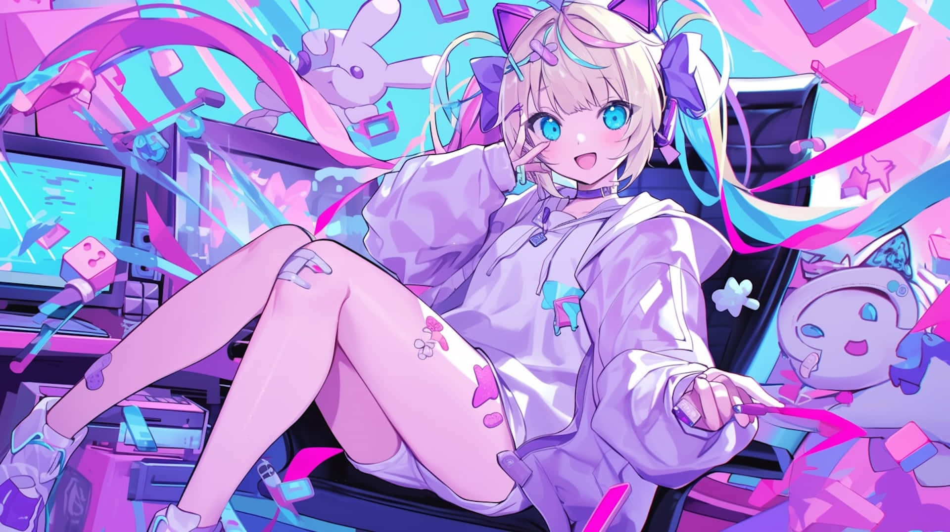 Needy Streamer Overload, anime style, cat ears, Full HD Desktop Wallpaper