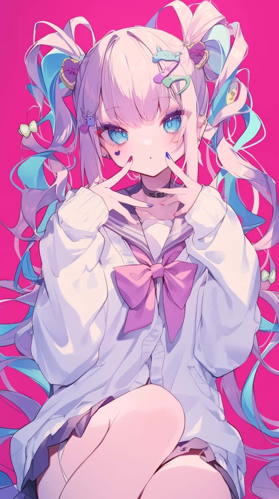 Needy Streamer Overload, anime girl, pink and blue hair, Full HD Phone Wallpaper