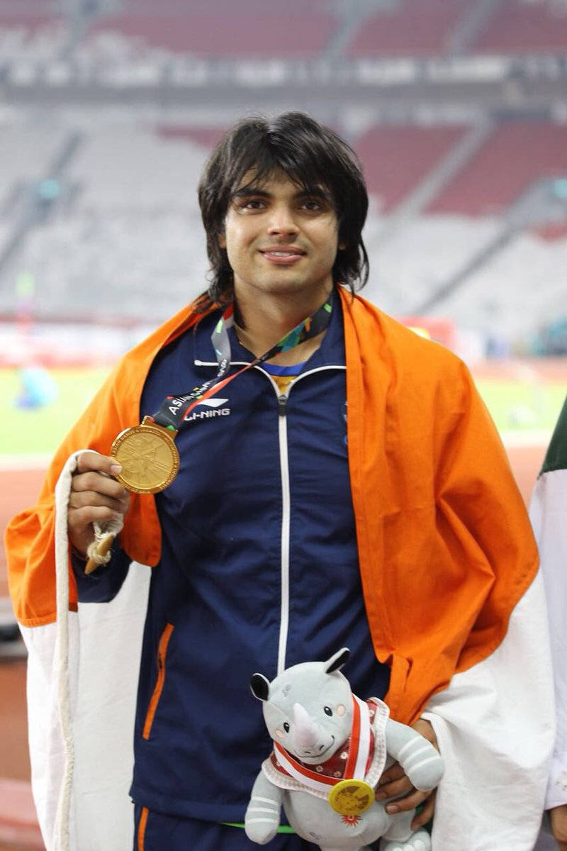 Neeraj Chopra, blue tracksuit, gold medal, SD Phone Wallpaper