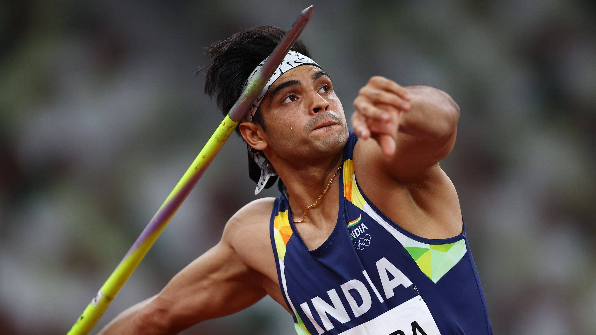Neeraj Chopra, javelin thrower, mid-throw, Full HD Desktop Wallpaper