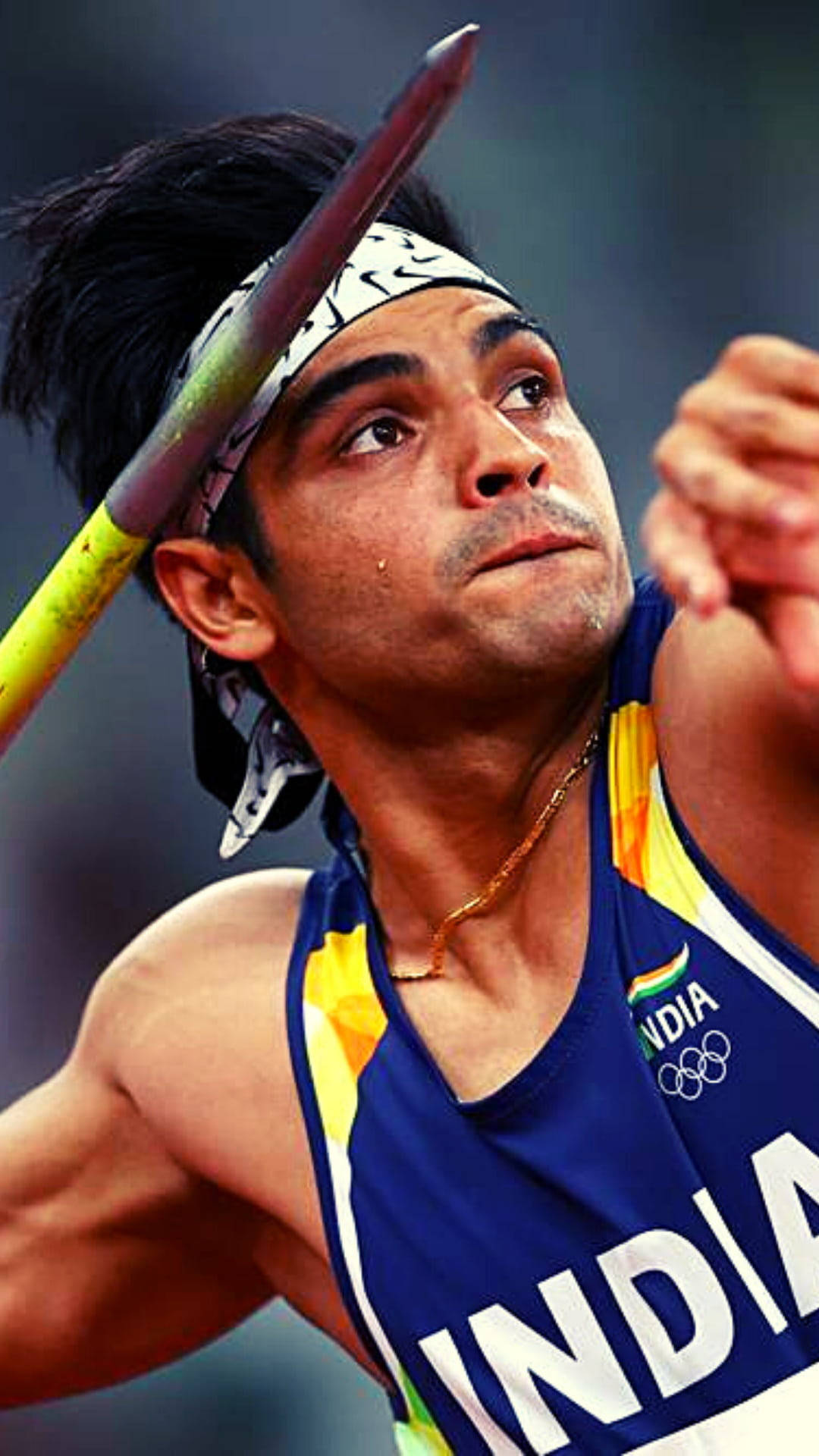 Neeraj Chopra, blue and yellow uniform, javelin thrower, Full HD Phone Wallpaper