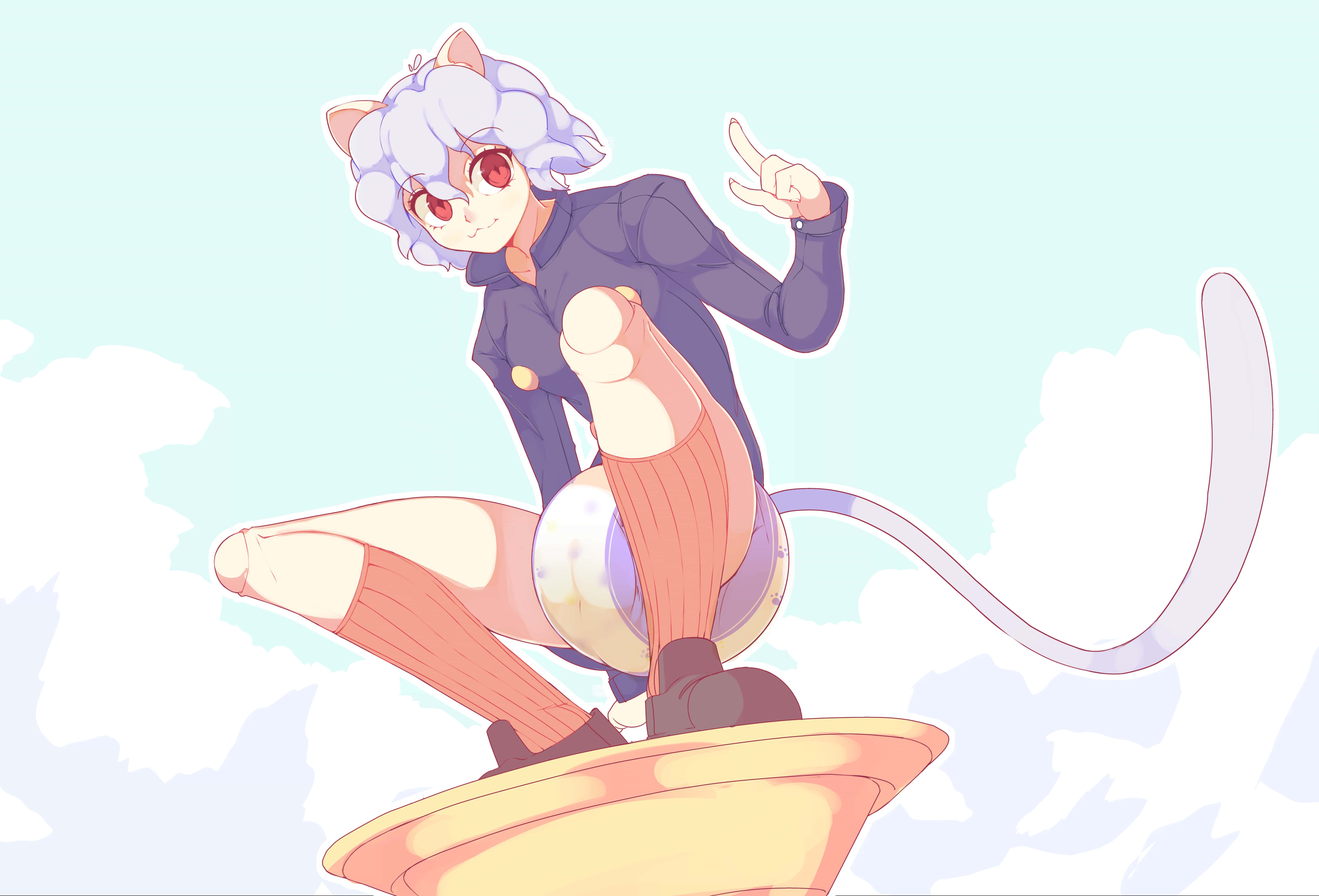Neferpitou, catgirl, curly blue hair, 5K Desktop Wallpaper