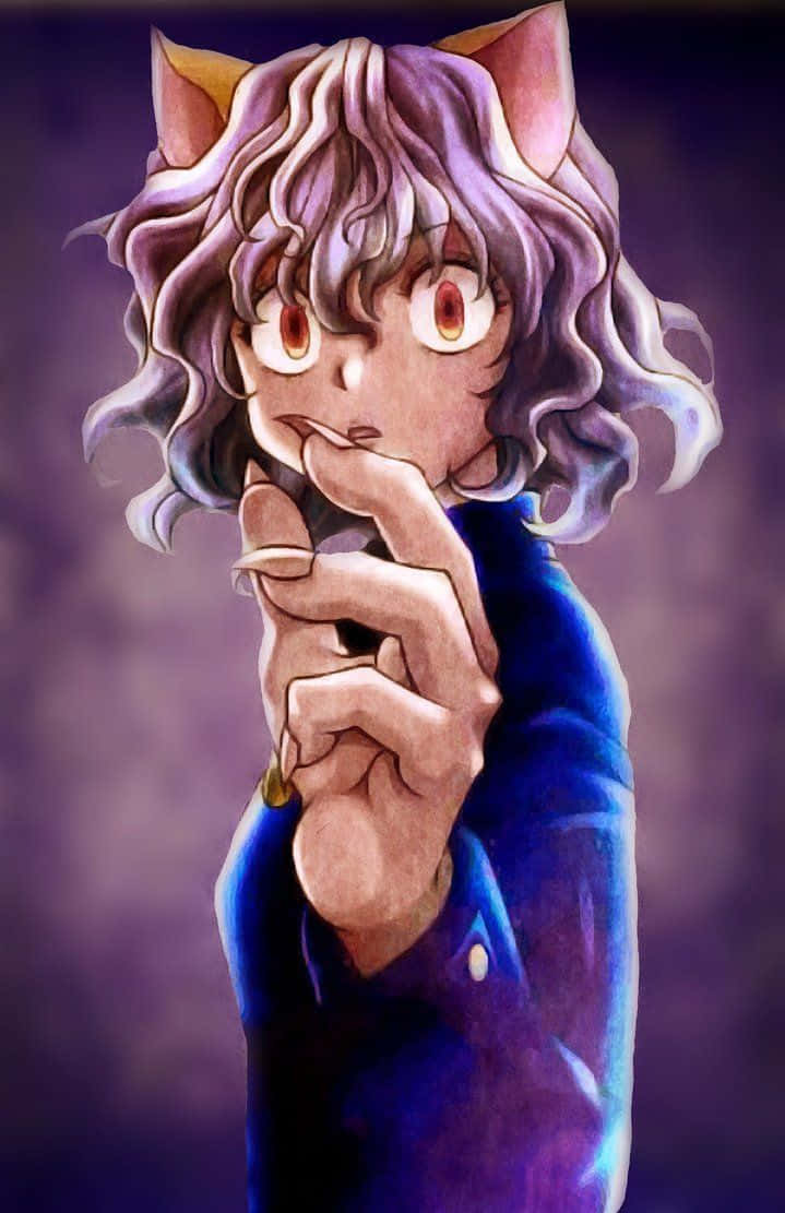 Neferpitou, cat-eared anime girl, purple hair, SD Phone Wallpaper