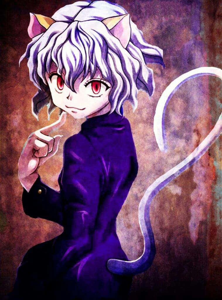 Neferpitou, cat-eared anime girl, purple hair, SD Phone Wallpaper